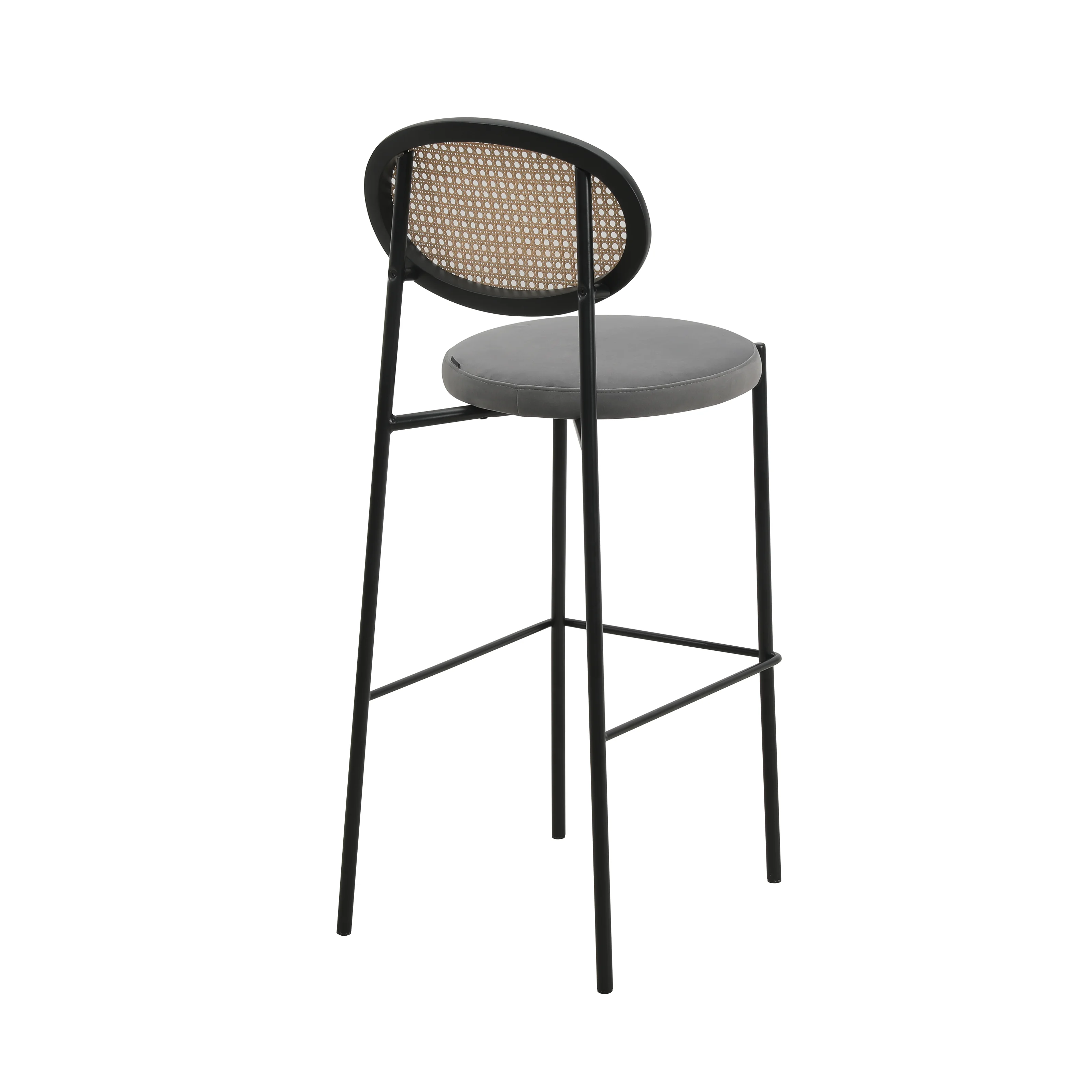Euston Modern Wicker Bar Stool With Black Steel Frame, Set of 2 in Grey