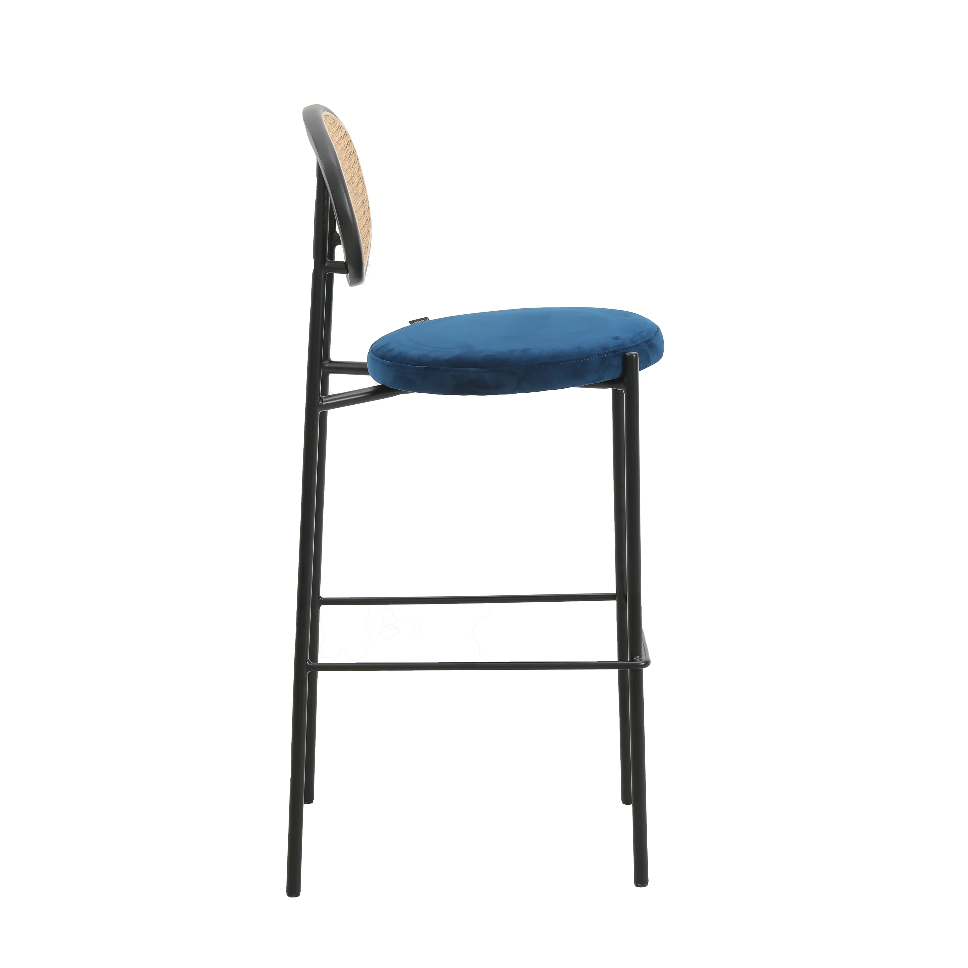 Euston Modern Wicker Bar Stool With Black Steel Frame in Navy Blue