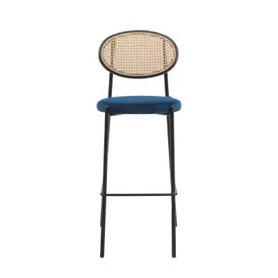 Euston Modern Wicker Bar Stool With Black Steel Frame in Navy Blue