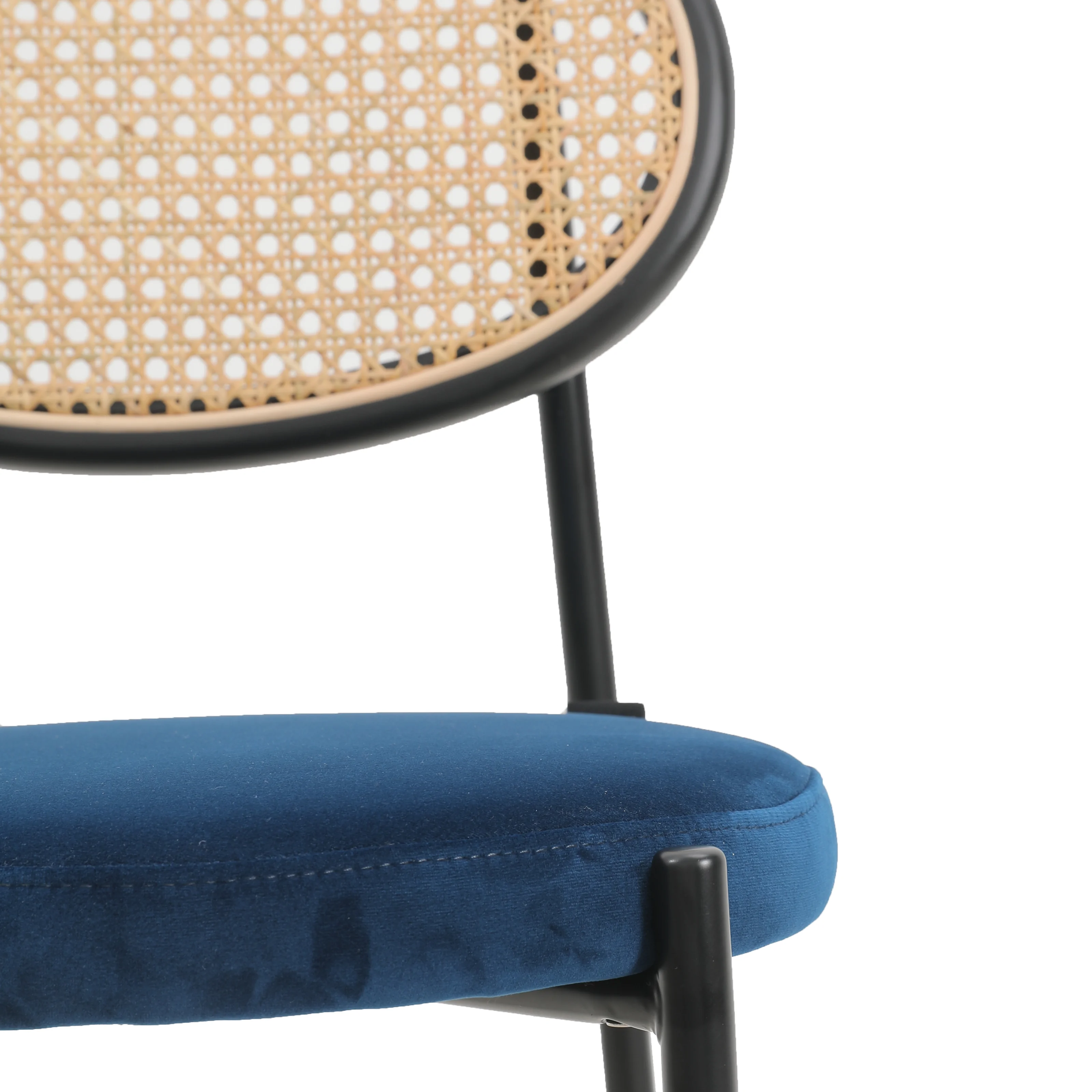 Euston Modern Wicker Bar Stool With Black Steel Frame, Set of 2 in Navy Blue