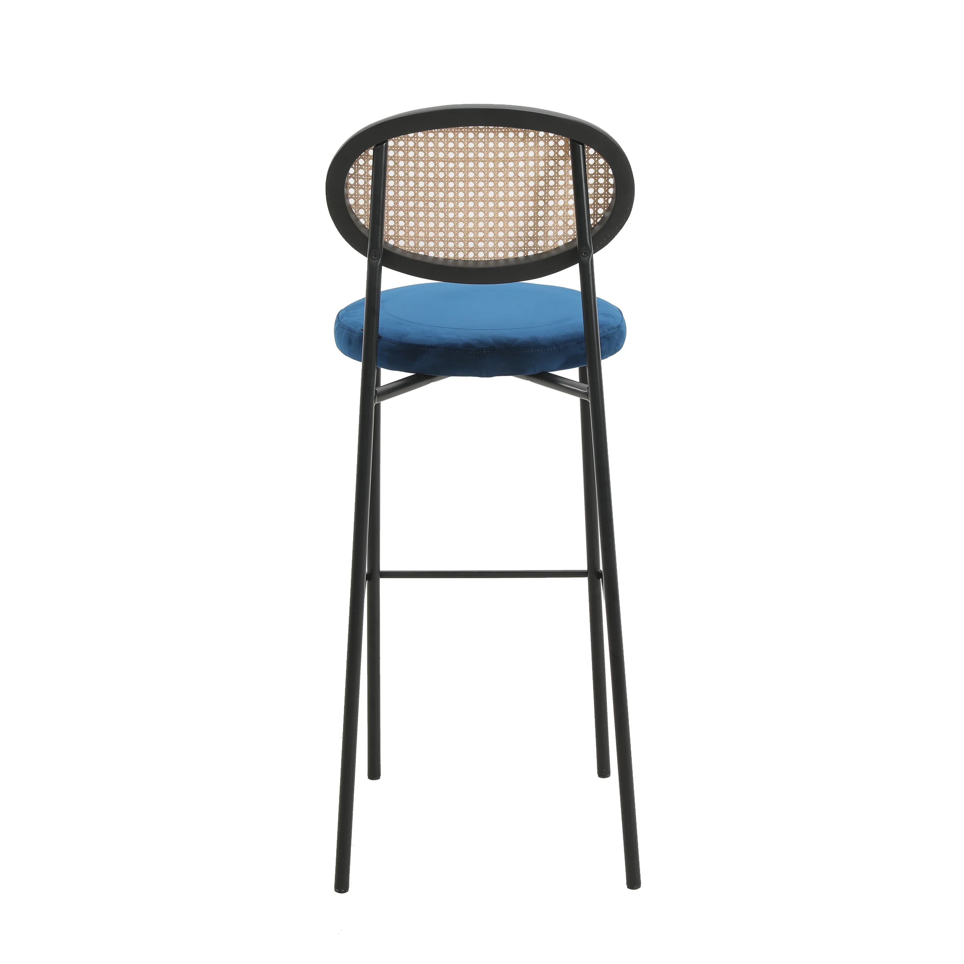 Euston Modern Wicker Bar Stool With Black Steel Frame, Set of 2 in Navy Blue