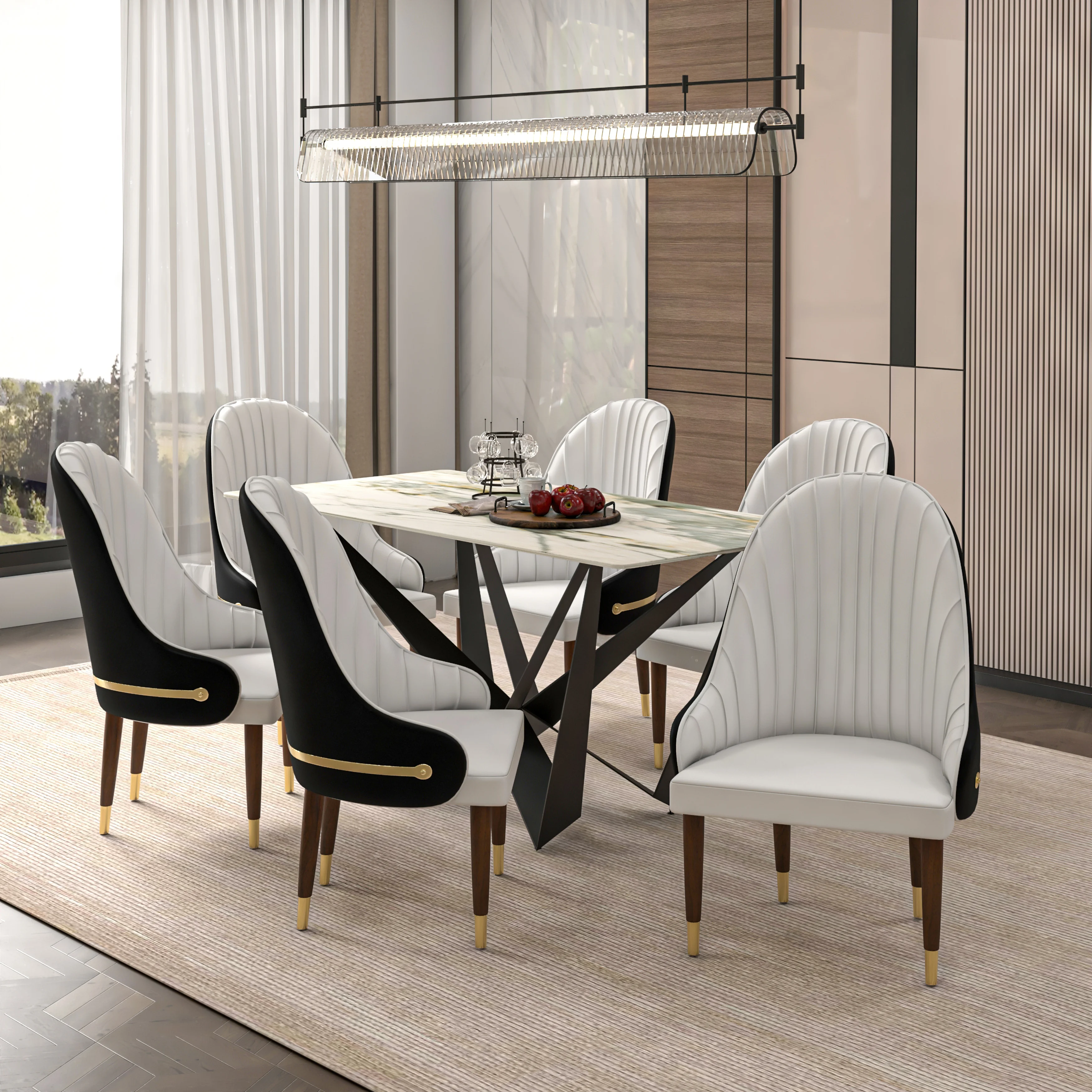 Elara Collection Wooden Dining Chair in Black/White Set of 4