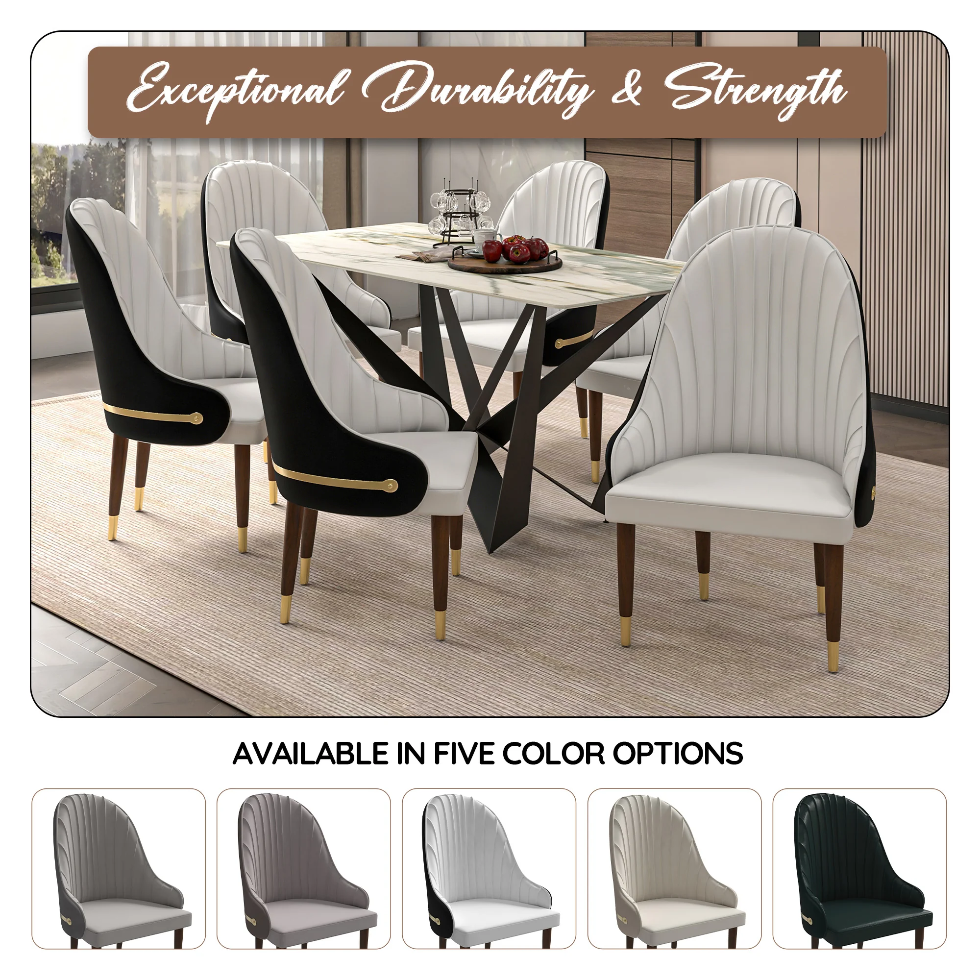Elara Collection Wooden Dining Chair in Black/White Set of 4