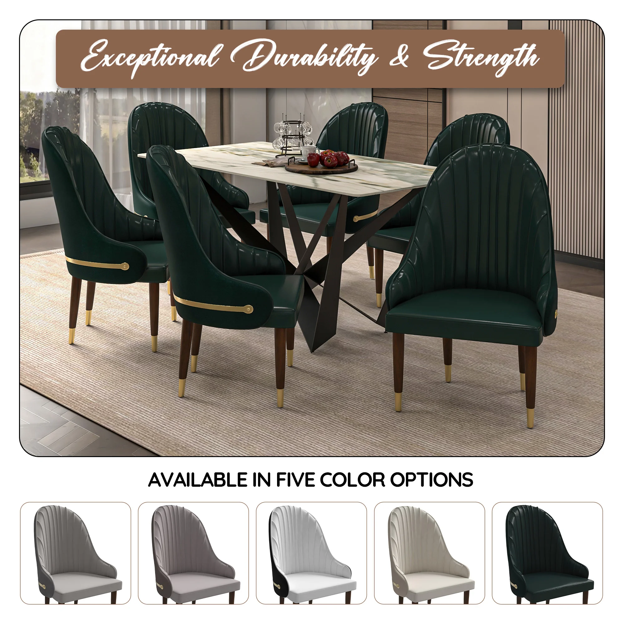 Elara Collection Wooden Dining Chair in Two-Tone Green Set of 4
