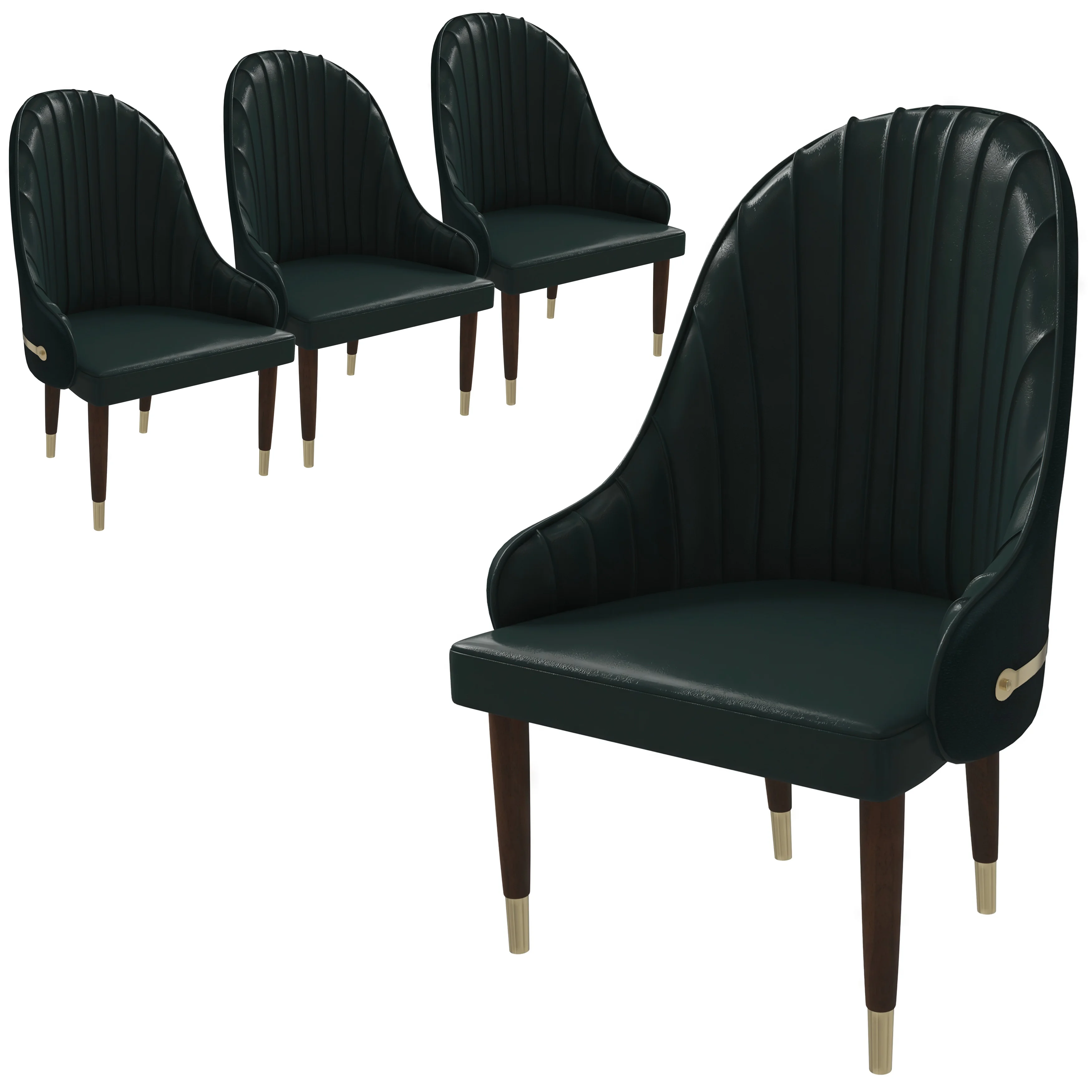 Elara Collection Wooden Dining Chair in Two-Tone Green Set of 4