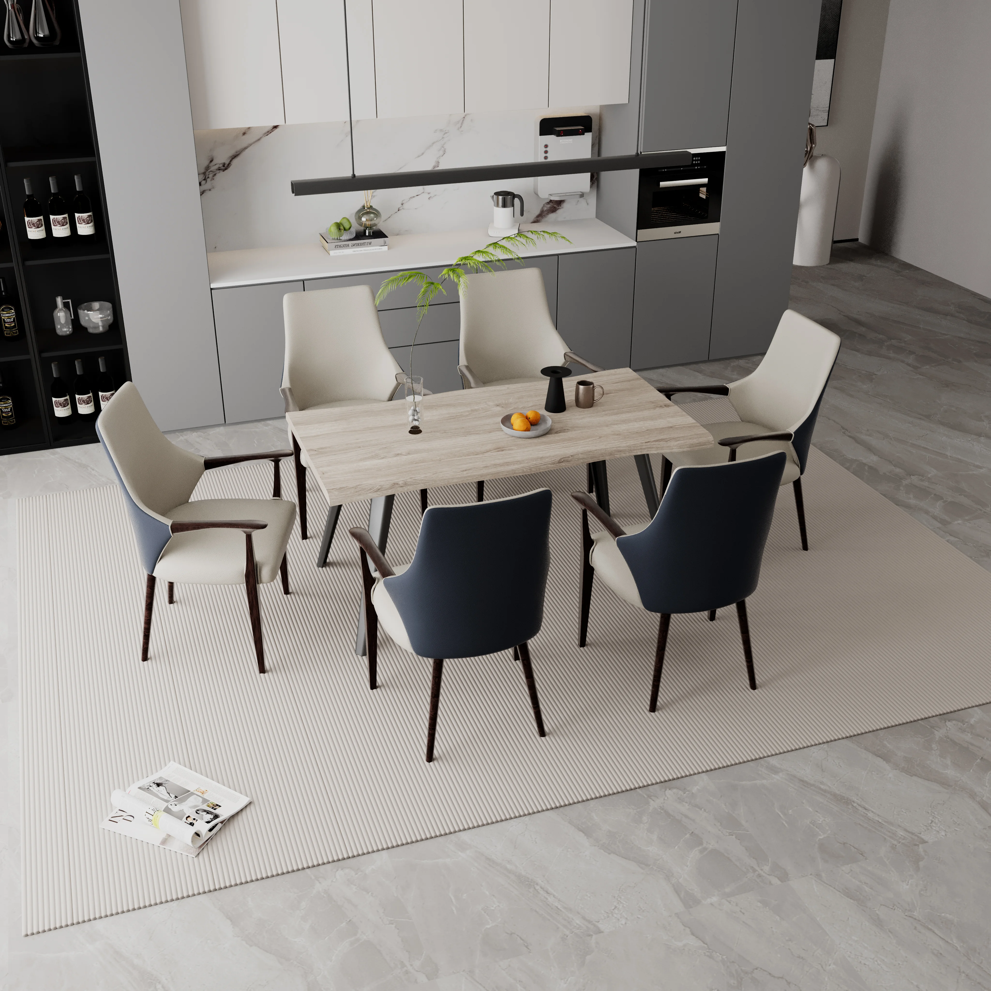 Elm Collection Modern Wooden Dining Arm Chair In Grey