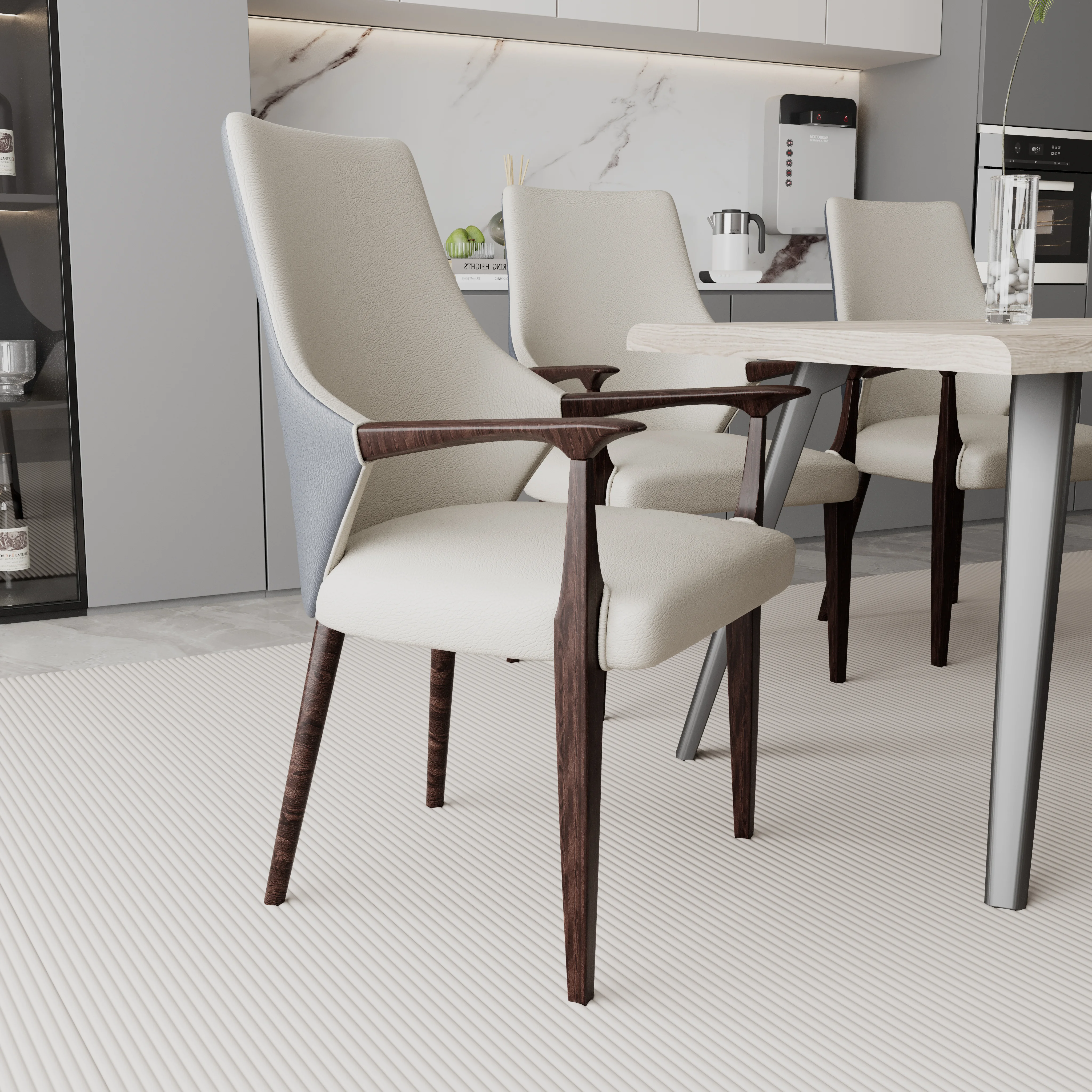 Elm Collection Modern Wooden Dining Arm Chair In Grey