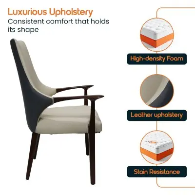 Elm Collection Modern Wooden Dining Arm Chair In Grey