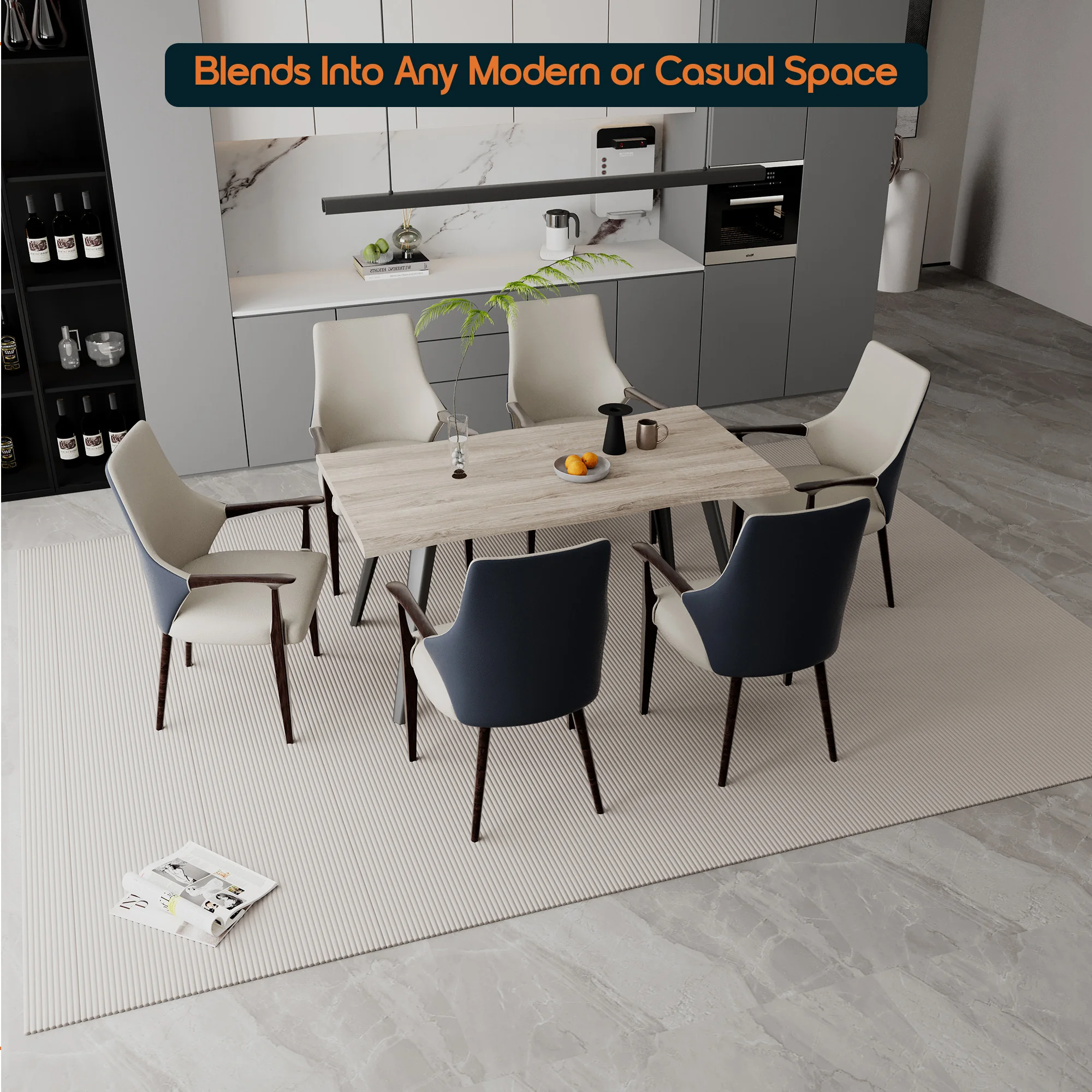 Elm Collection Modern Wooden Dining Arm Chair In Grey - Set of 2