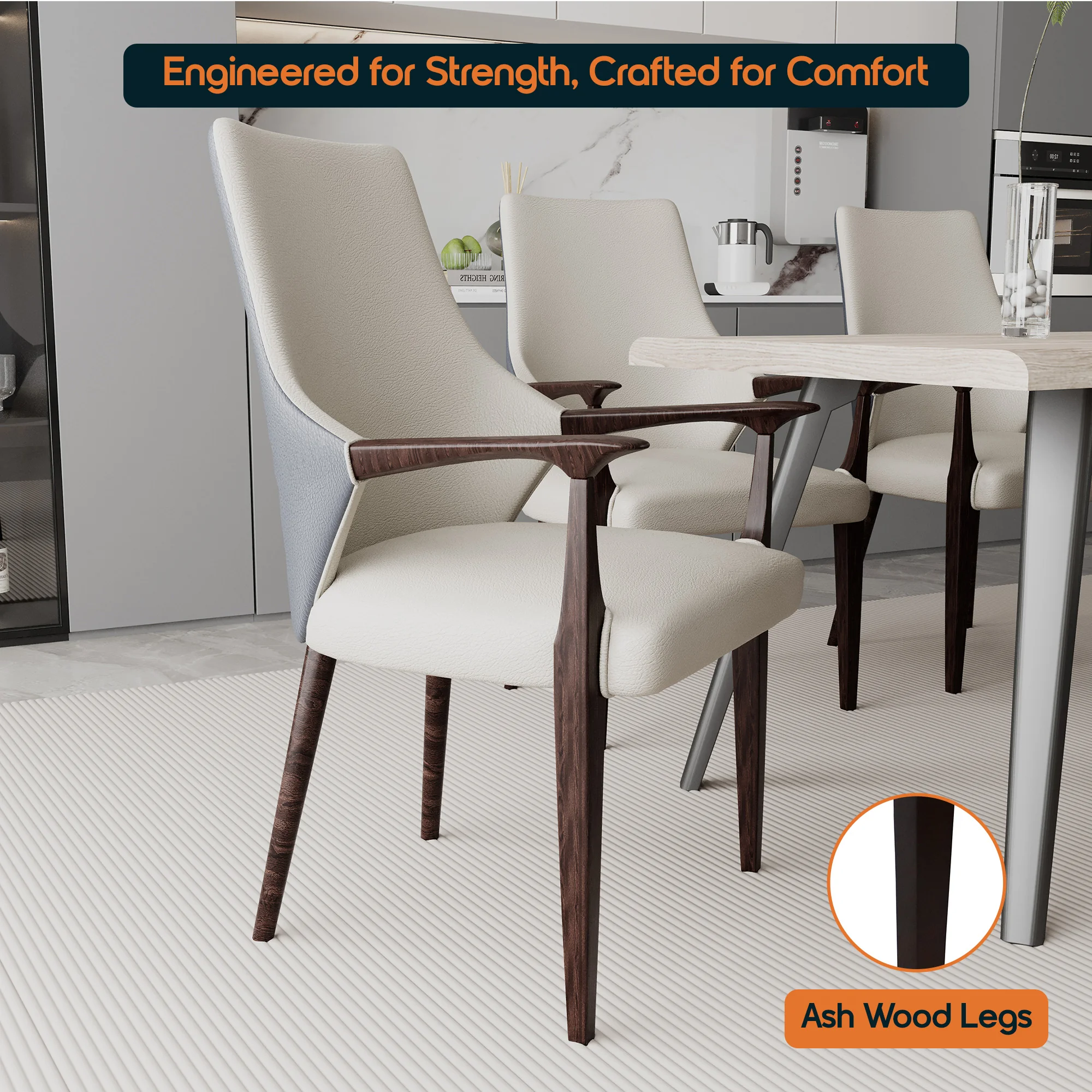 Elm Collection Modern Wooden Dining Arm Chair In Grey - Set of 4