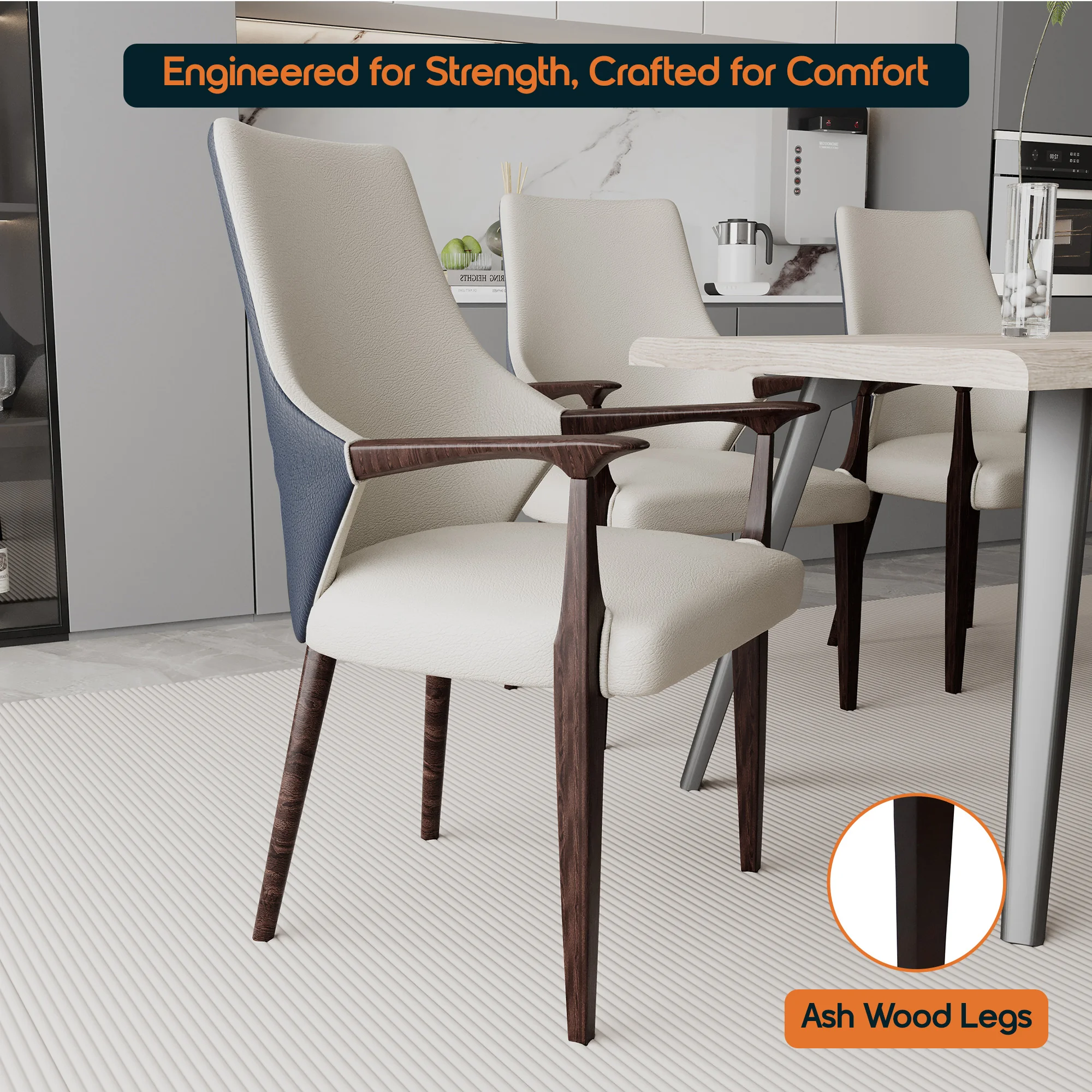 Elm Collection Modern Wooden Dining Arm Chair In Grey - Set of 4