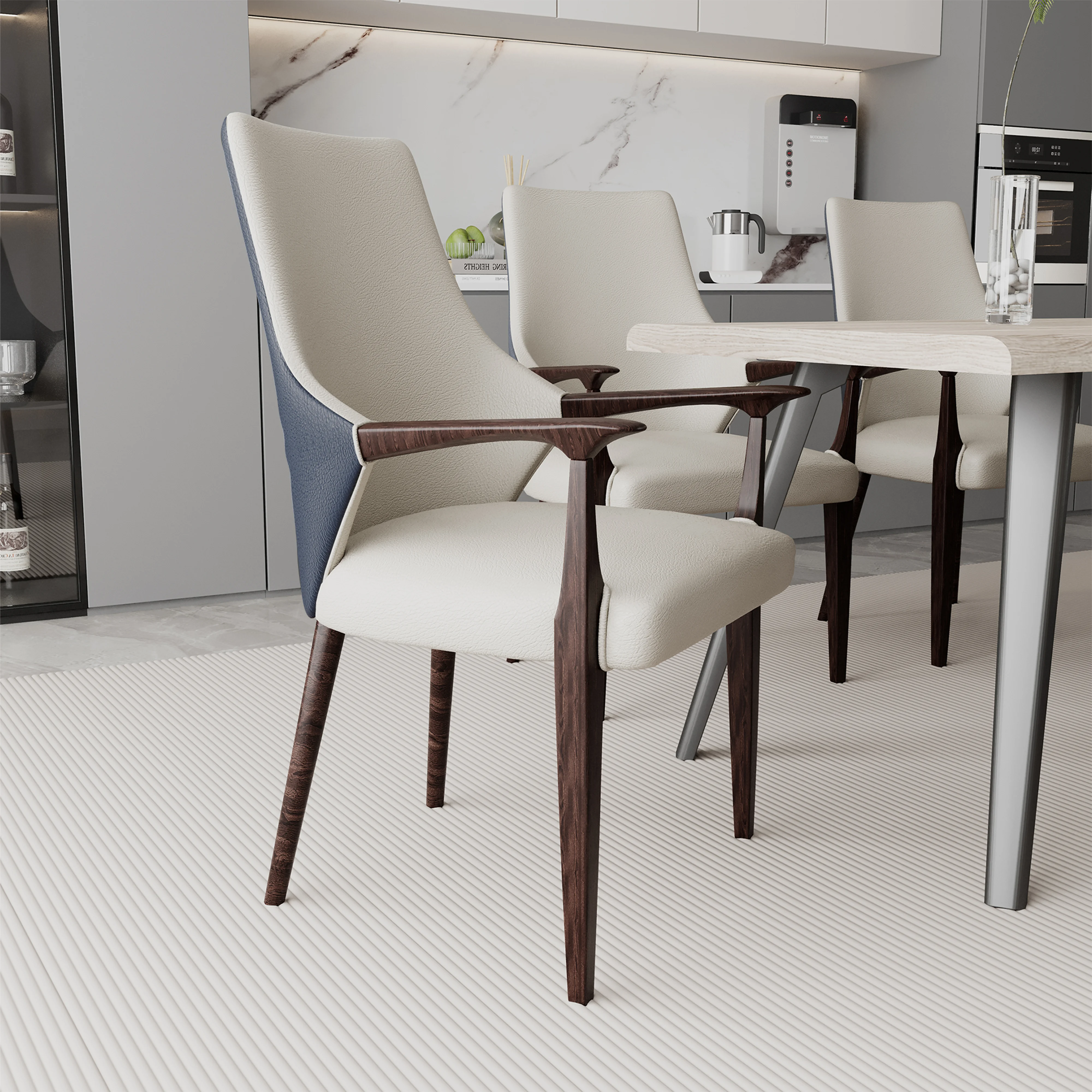 Elm Collection Modern Wooden Dining Arm Chair In Grey - Set of 4