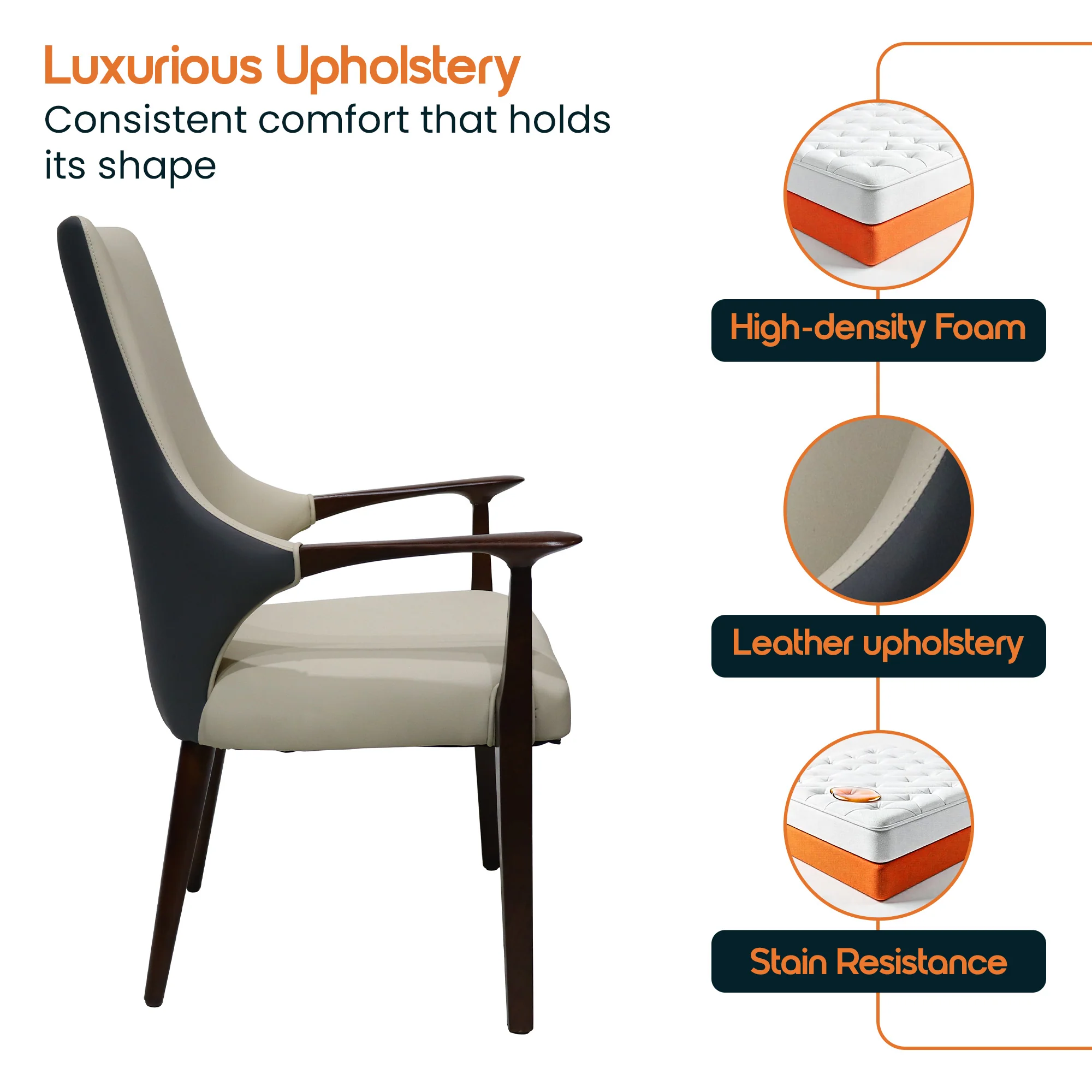 Elm Collection Modern Wooden Dining Arm Chair In Grey - Set of 4