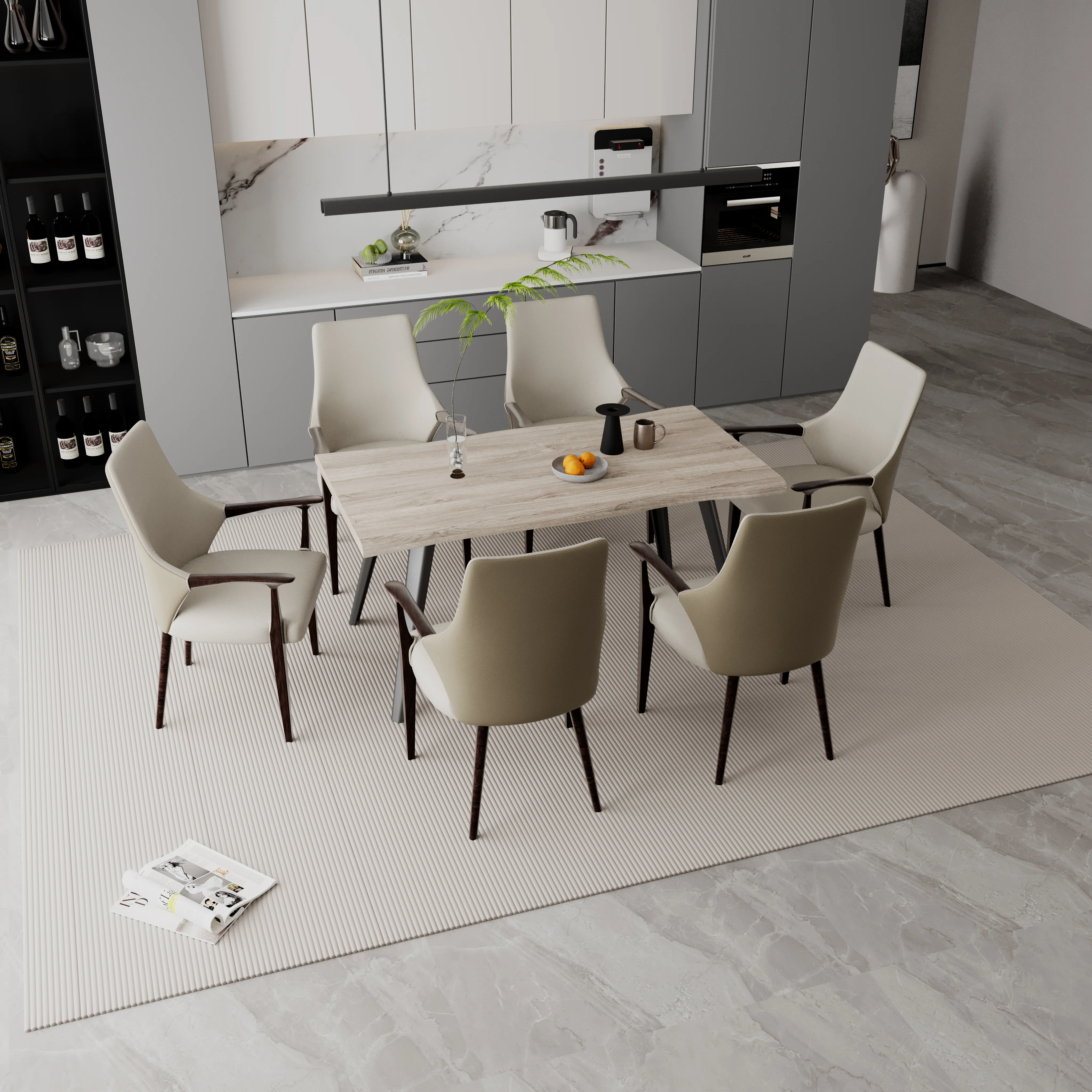 Elm Collection Modern Wooden Dining Arm Chair In Taupe - Set of 2