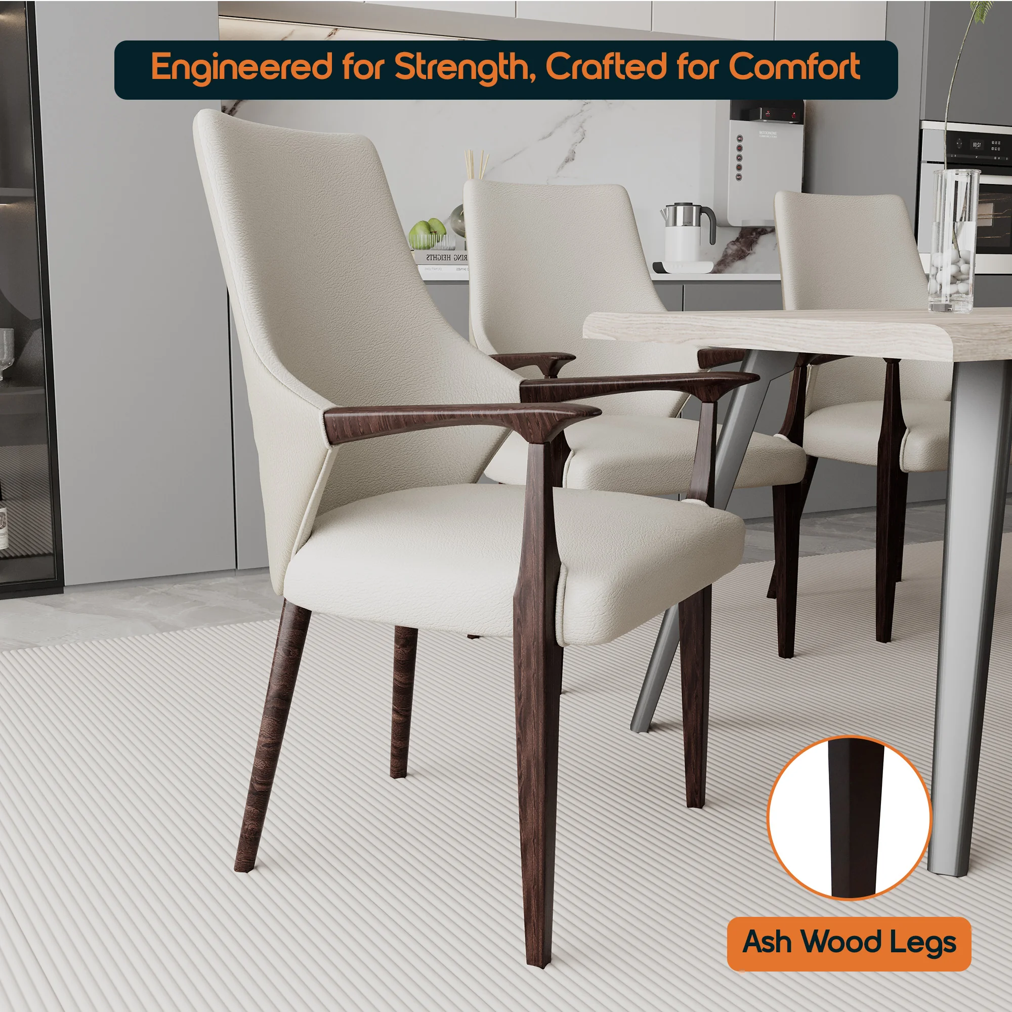 Elm Collection Modern Wooden Dining Arm Chair In Taupe - Set of 4