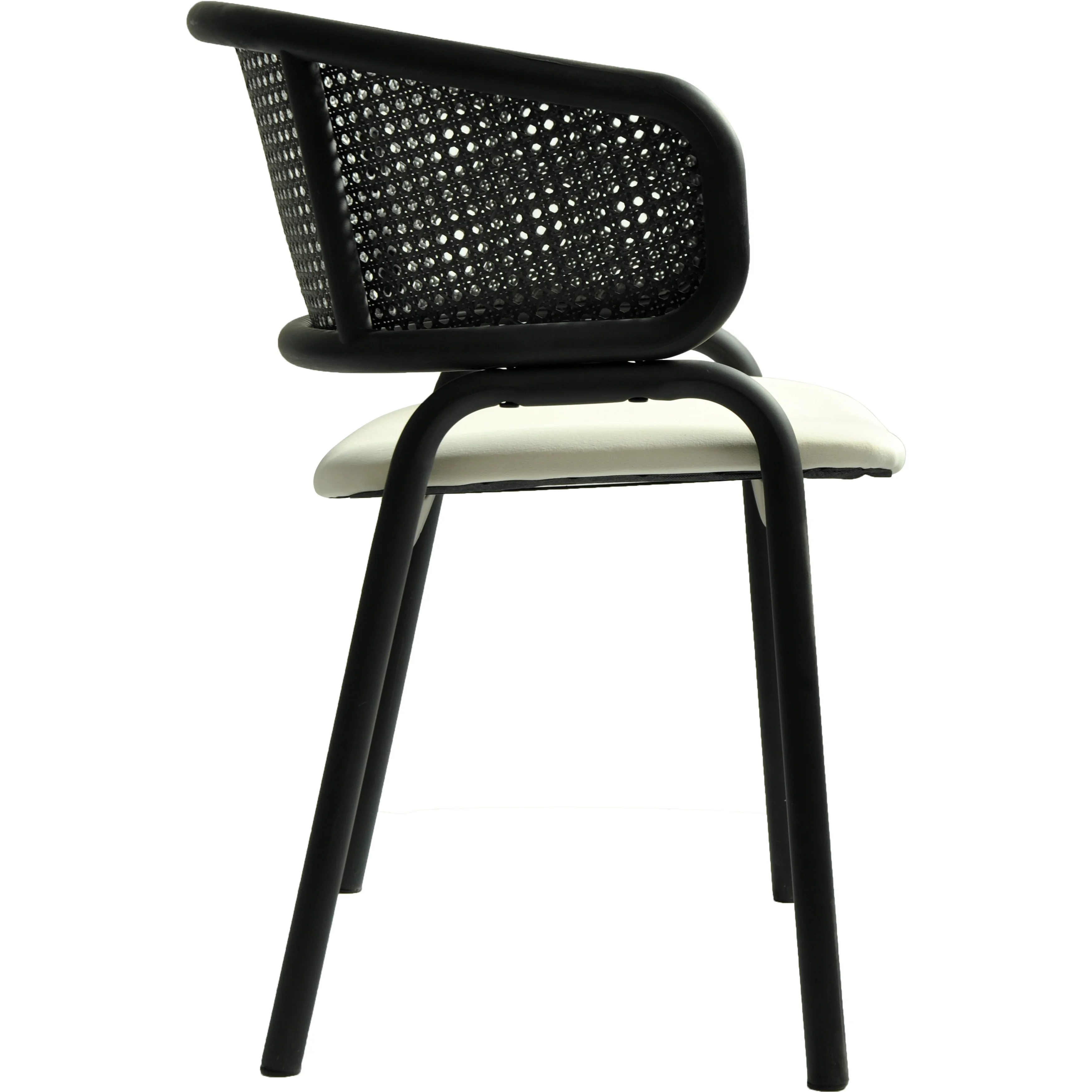 Ervilla Dining Armchair in Black Steel Frame with Black Wicker Back and Beige Seat