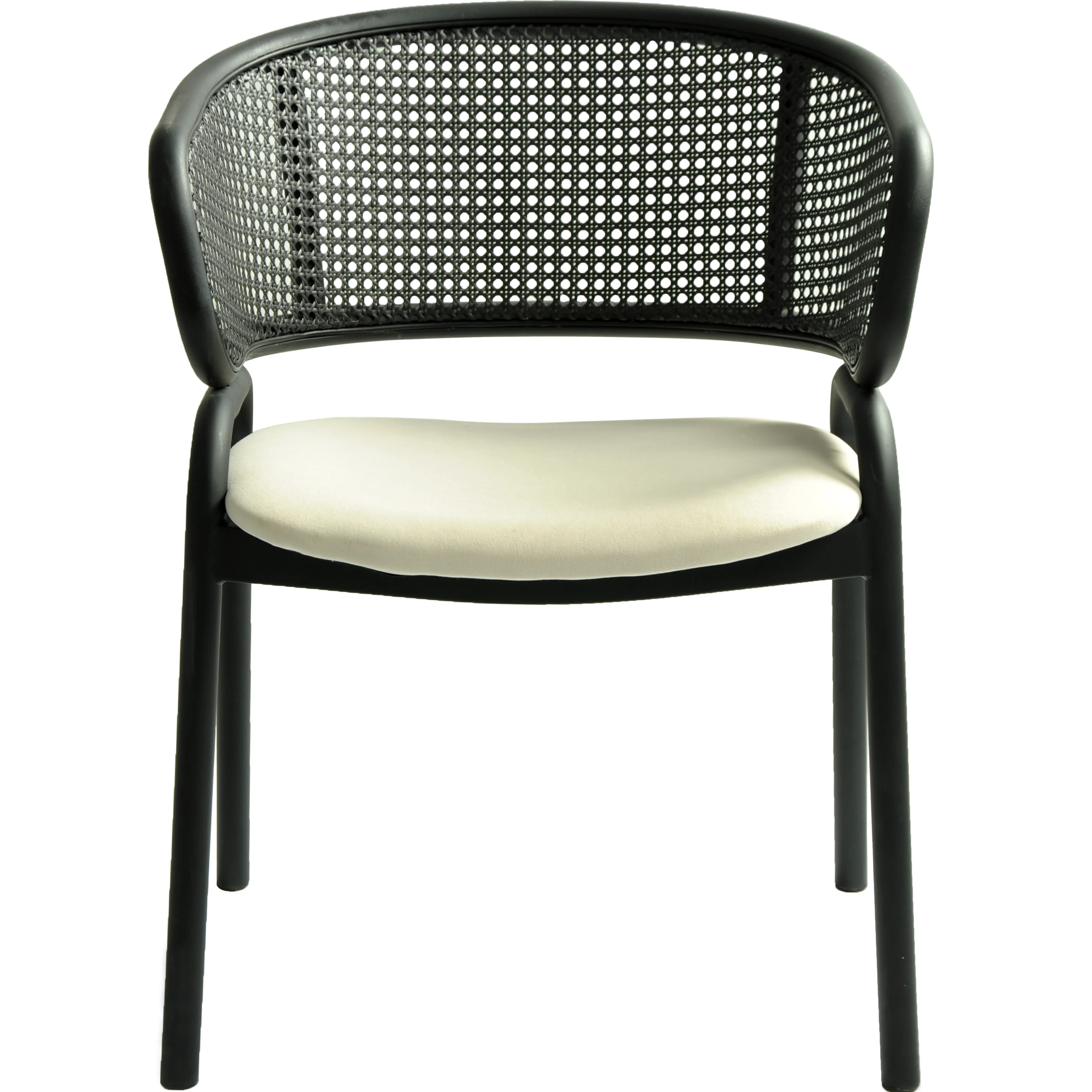 Ervilla Dining Armchair in Black Steel Frame with Black Wicker Back and Beige Seat