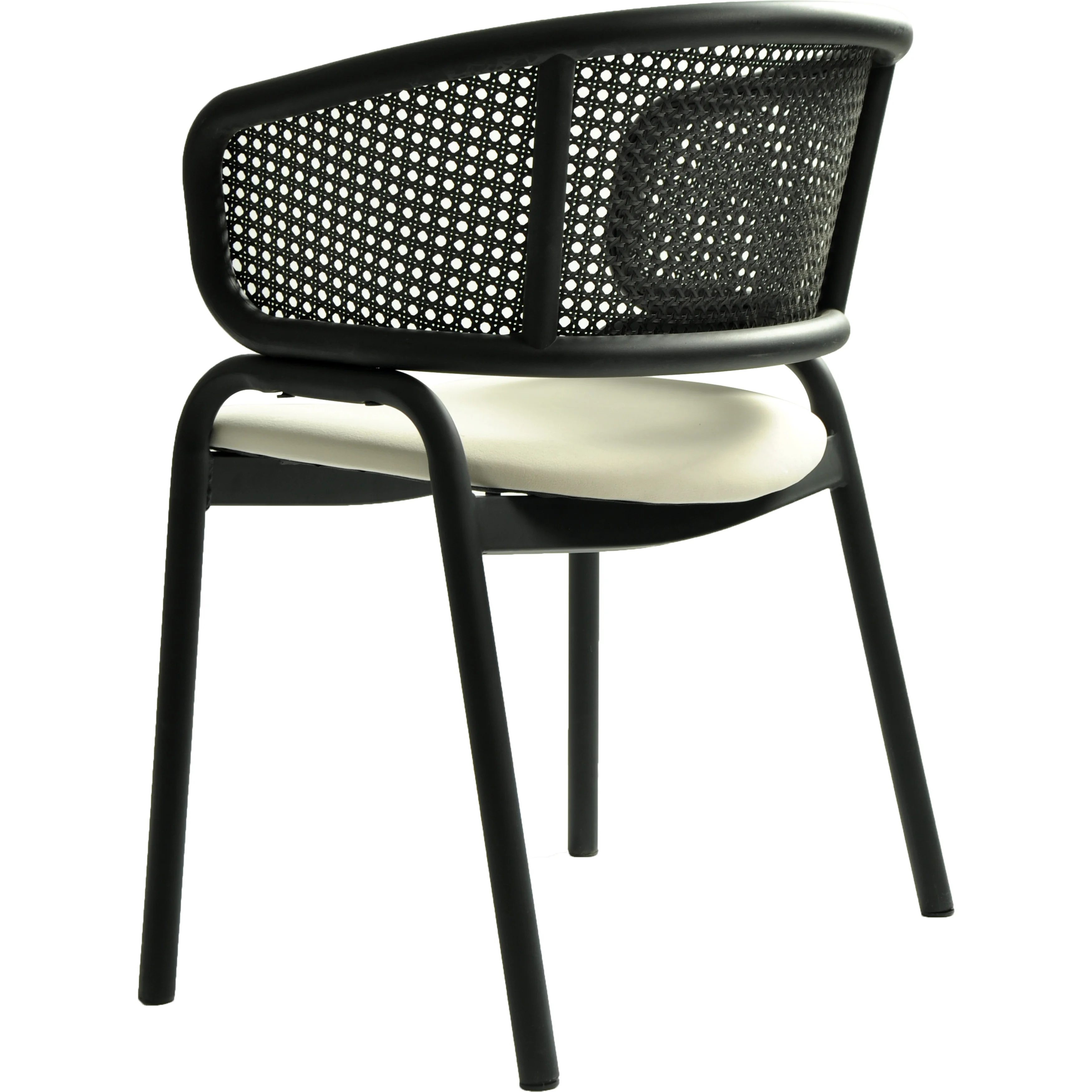 Ervilla Dining Armchair in Black Steel Frame with Black Wicker Back and Beige Seat