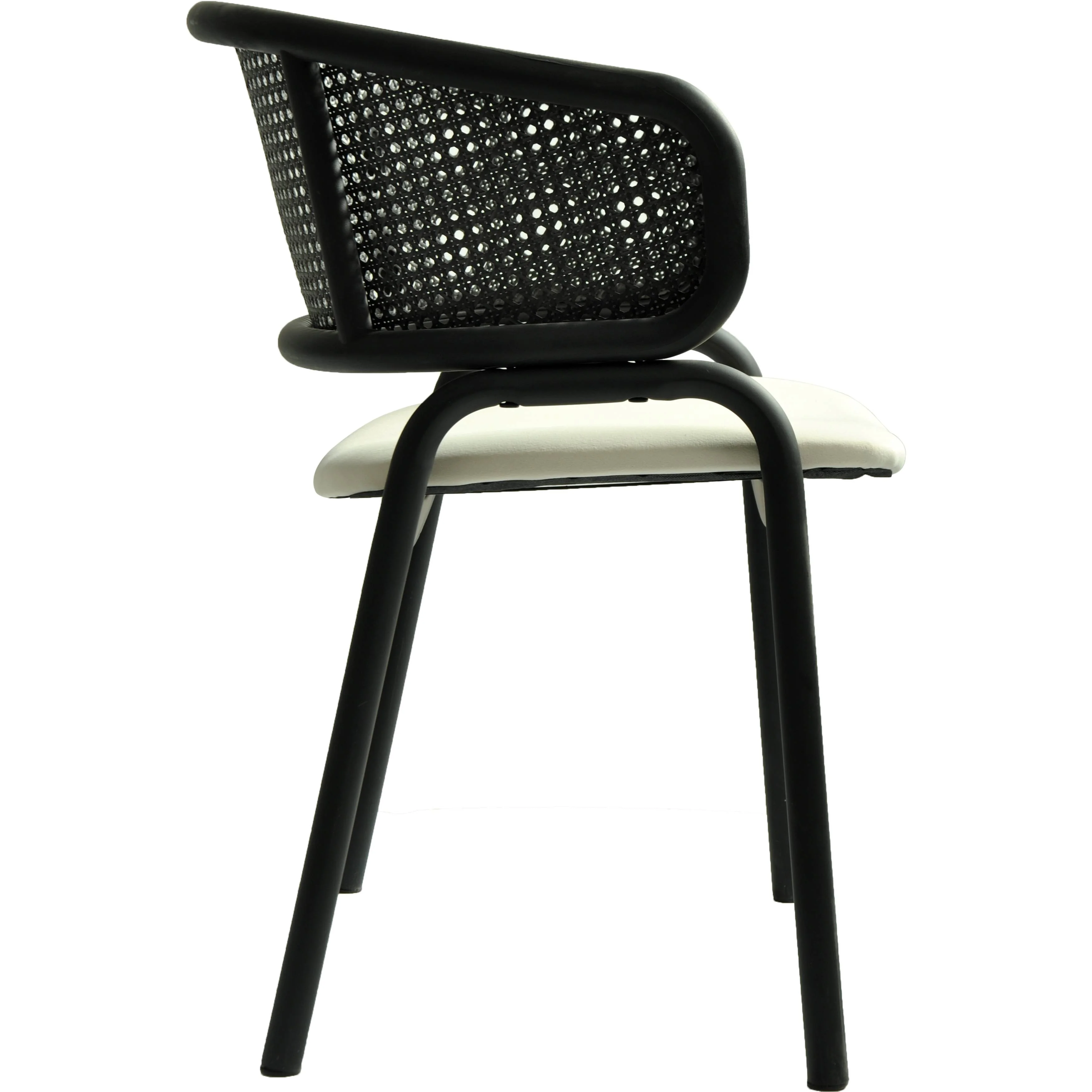 Ervilla Dining Armchair in Black Steel Frame with Black Wicker Back and Beige Seat Set of 2