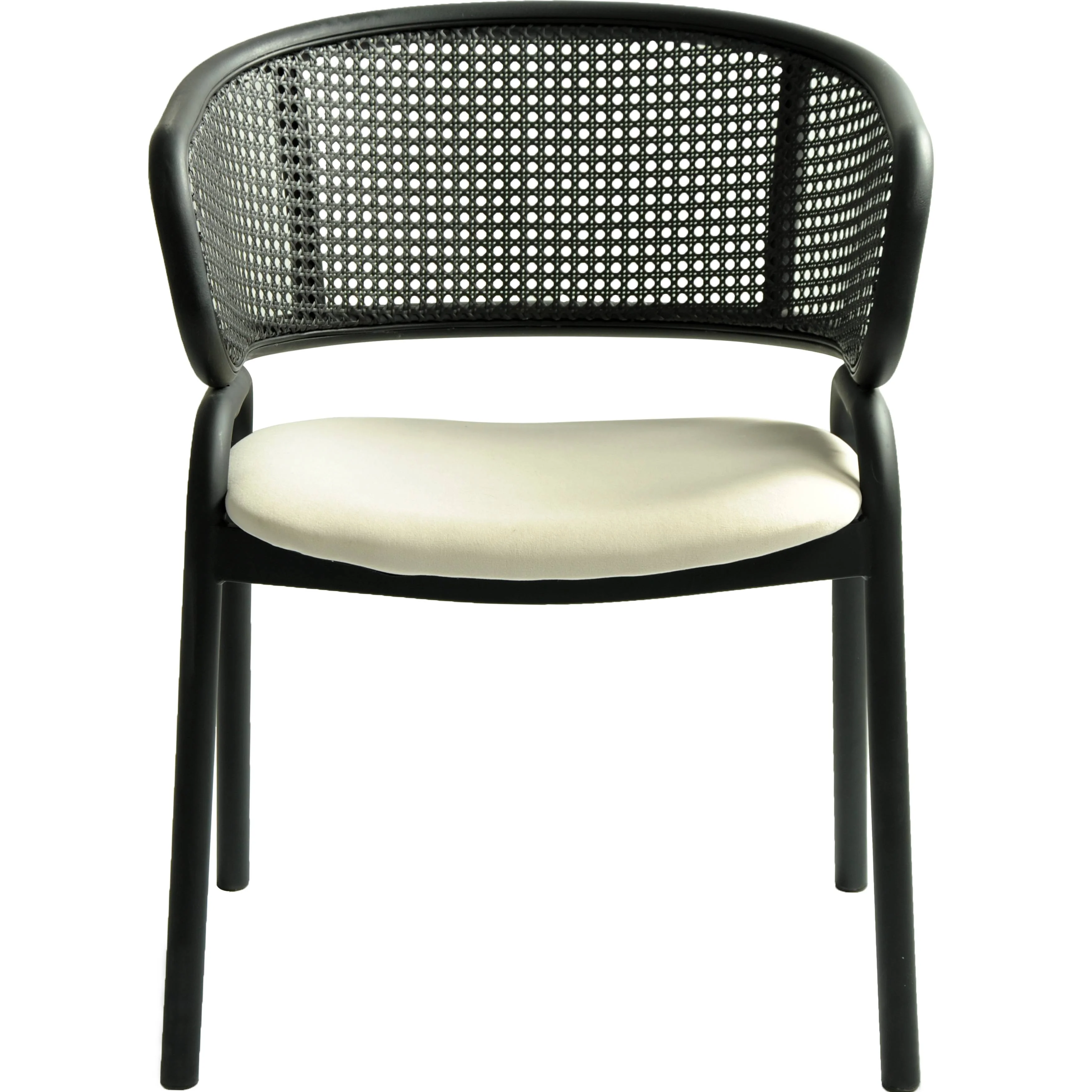 Ervilla Dining Armchair in Black Steel Frame with Black Wicker Back and Beige Seat Set of 2