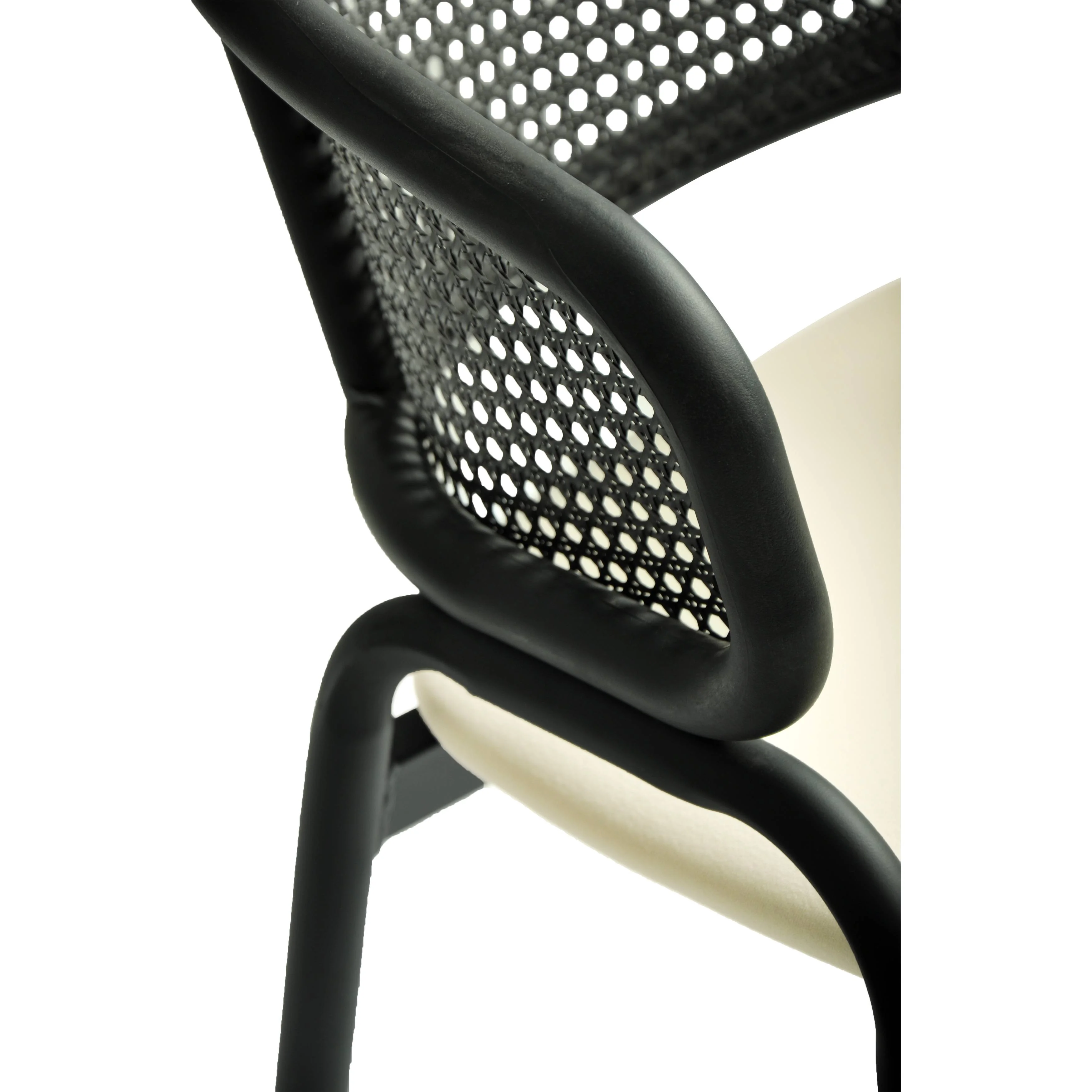 Ervilla Dining Armchair in Black Steel Frame with Black Wicker Back and Beige Seat Set of 2
