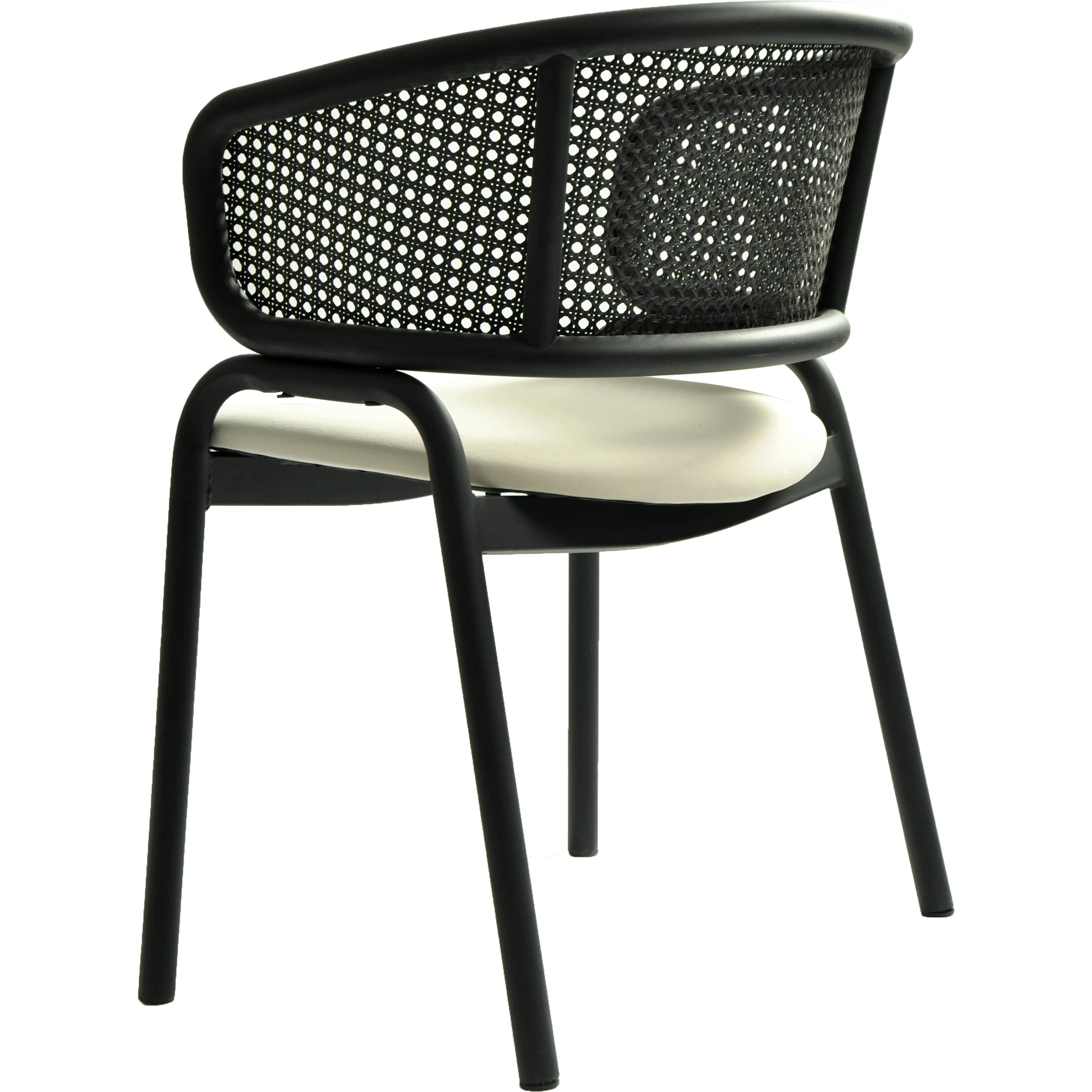 Ervilla Dining Armchair in Black Steel Frame with Black Wicker Back and Beige Seat Set of 2