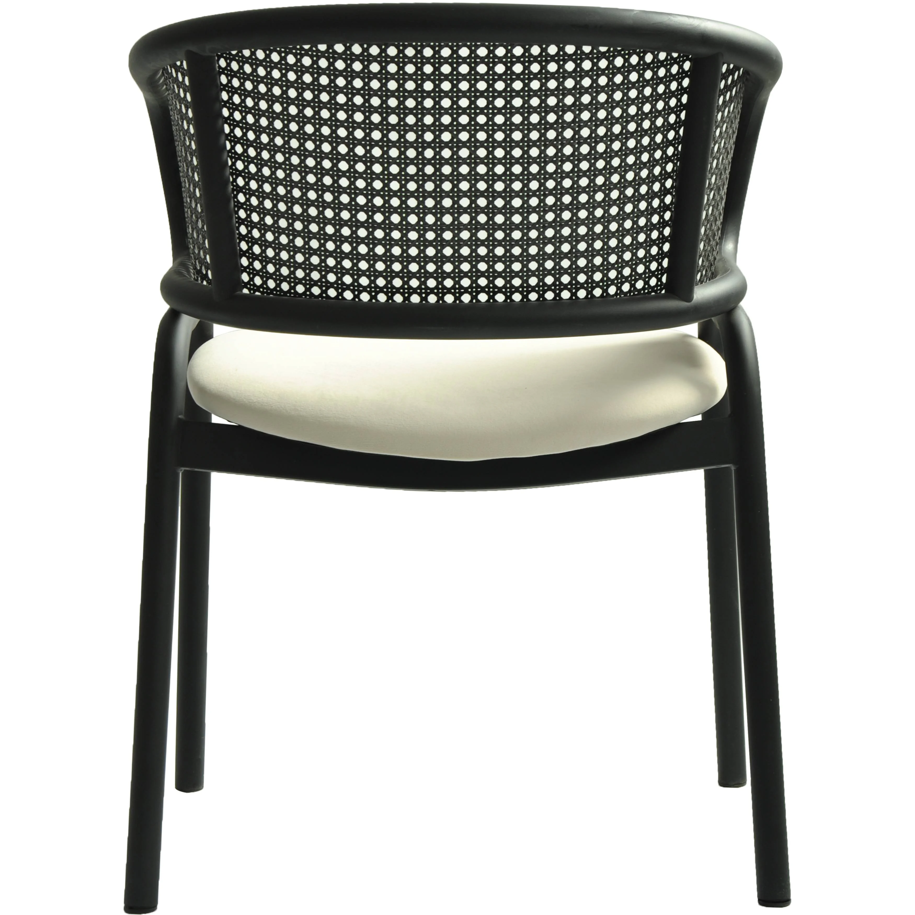 Ervilla Dining Armchair in Black Steel Frame with Black Wicker Back and Beige Seat Set of 2