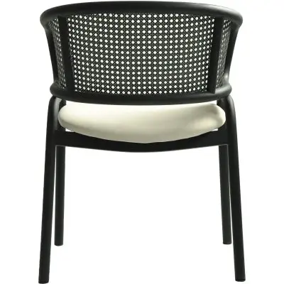 Ervilla Dining Armchair in Black Steel Frame with Black Wicker Back and Beige Seat Set of 2