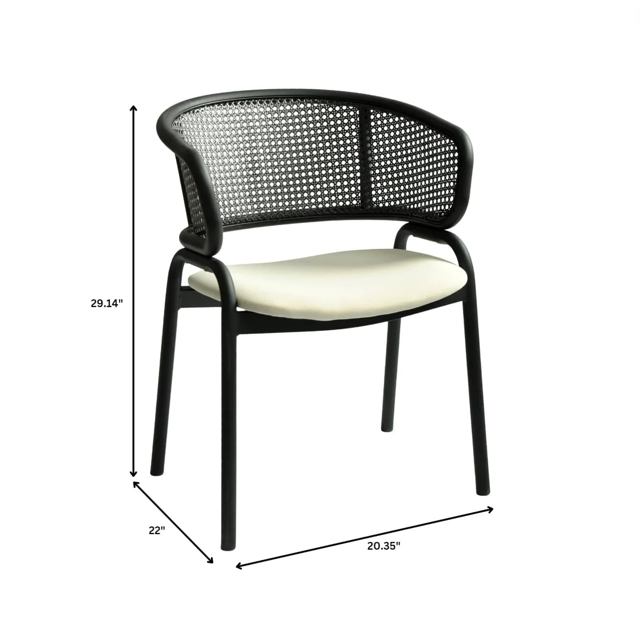 Ervilla Dining Armchair in Black Steel Frame with Black Wicker Back and Beige Seat Set of 4