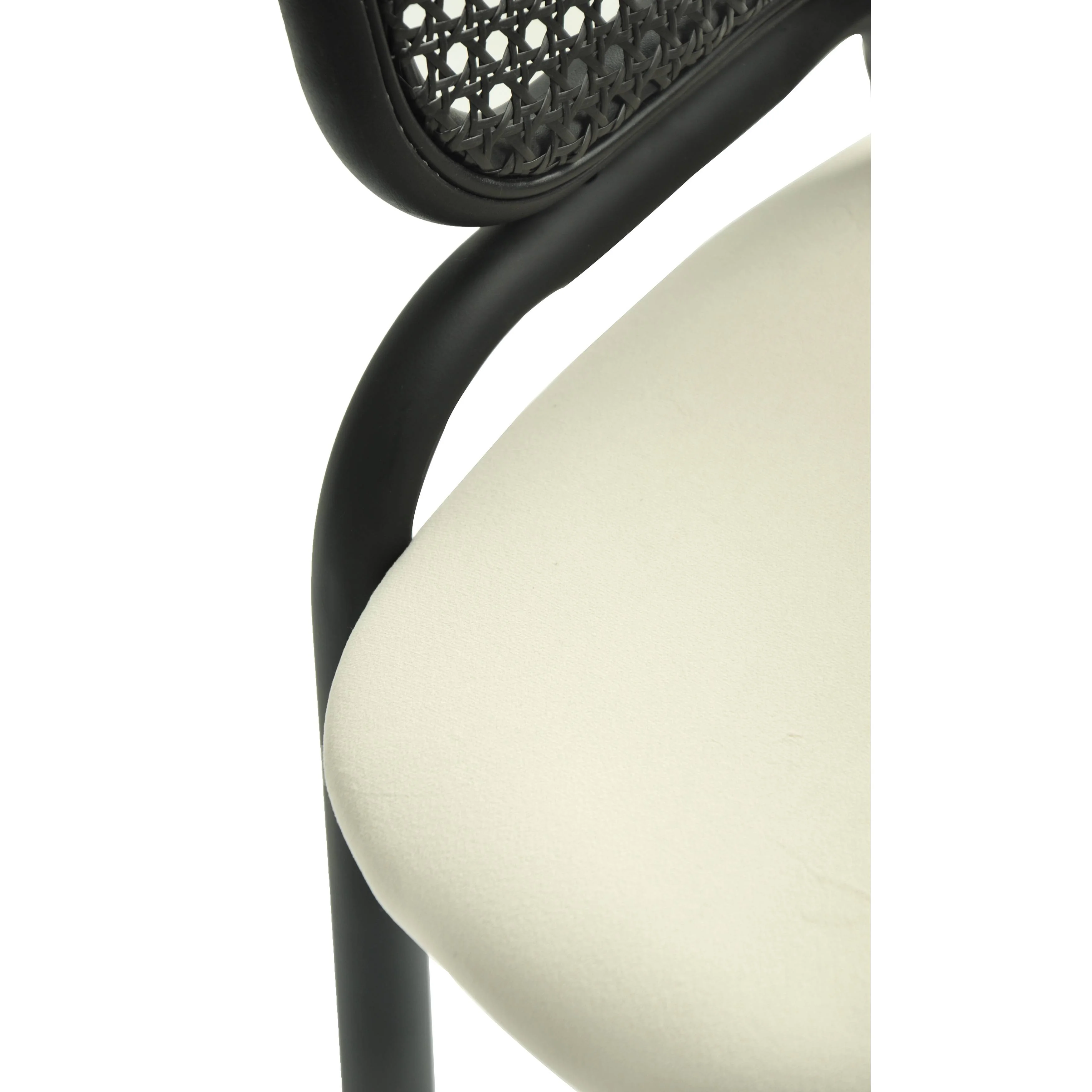 Ervilla Dining Armchair in Black Steel Frame with Black Wicker Back and Beige Seat Set of 4