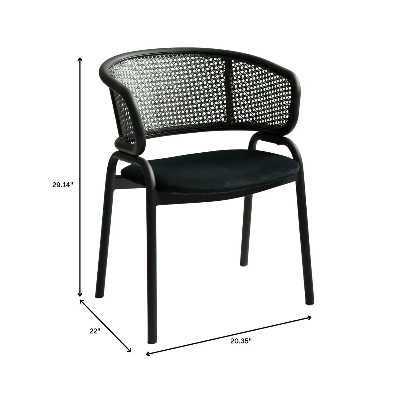 Ervilla Dining Armchair in Black Steel Frame with Black Wicker Back and Black Seat