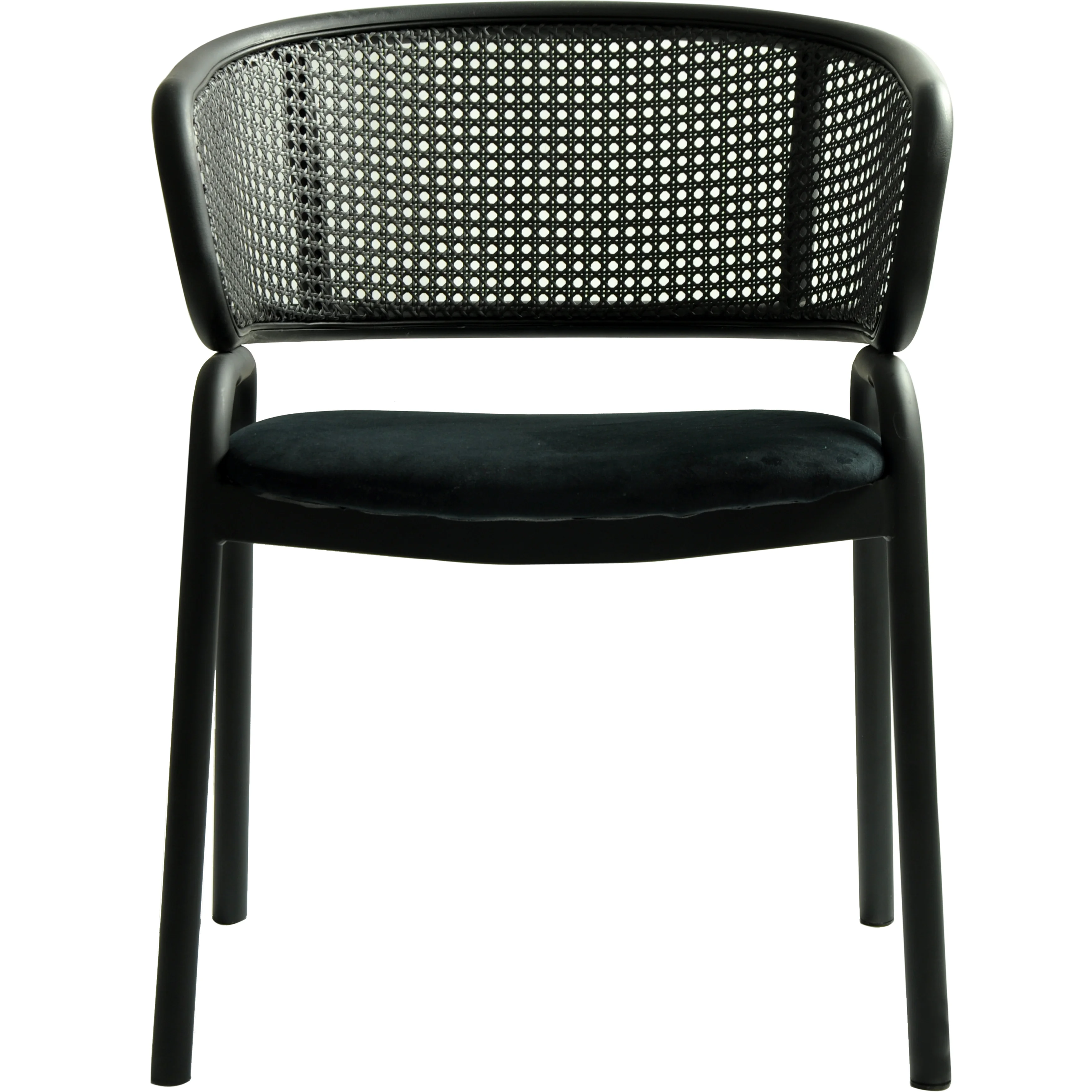 Ervilla Dining Armchair in Black Steel Frame with Black Wicker Back and Black Seat