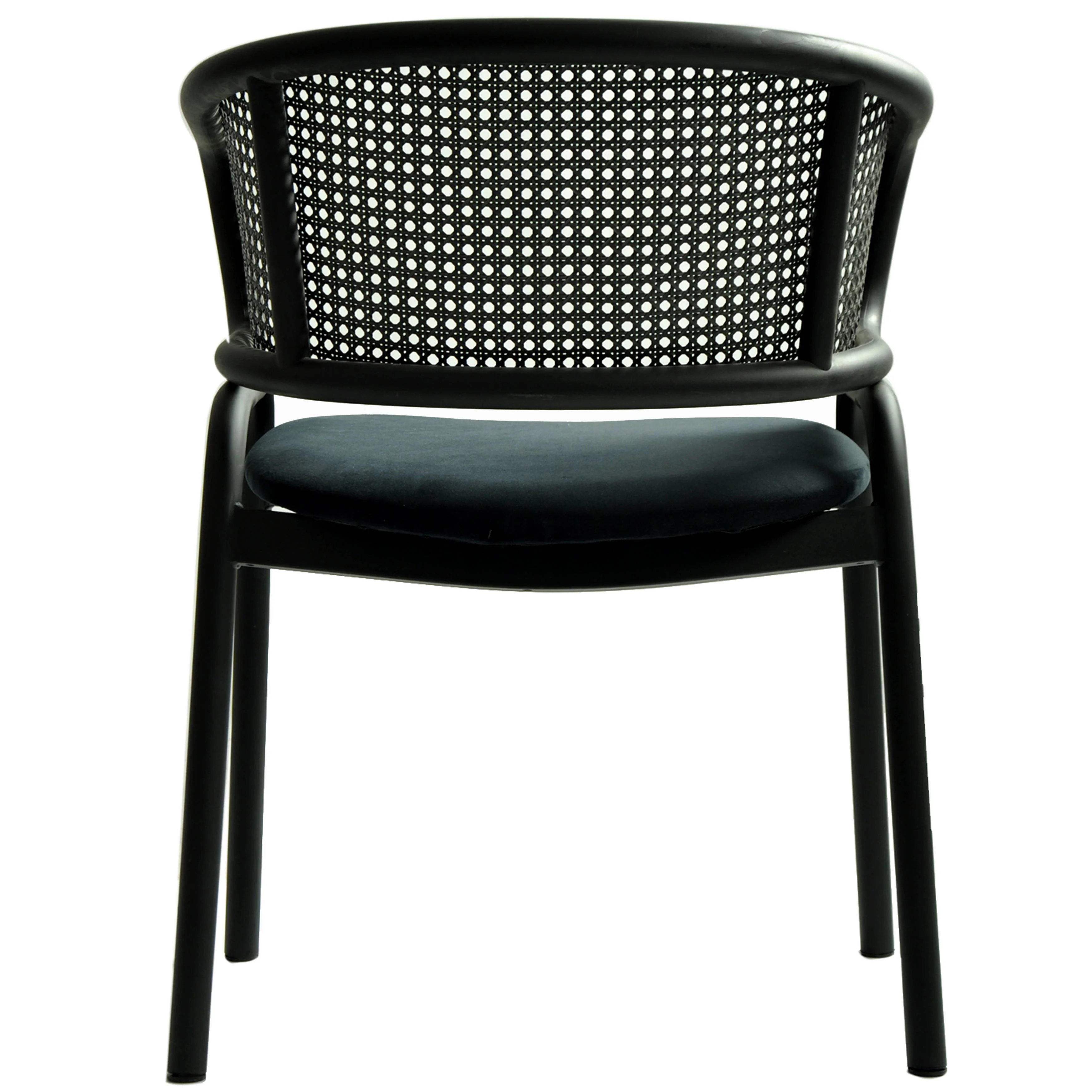 Ervilla Dining Armchair in Black Steel Frame with Black Wicker Back and Black Seat Set of 2