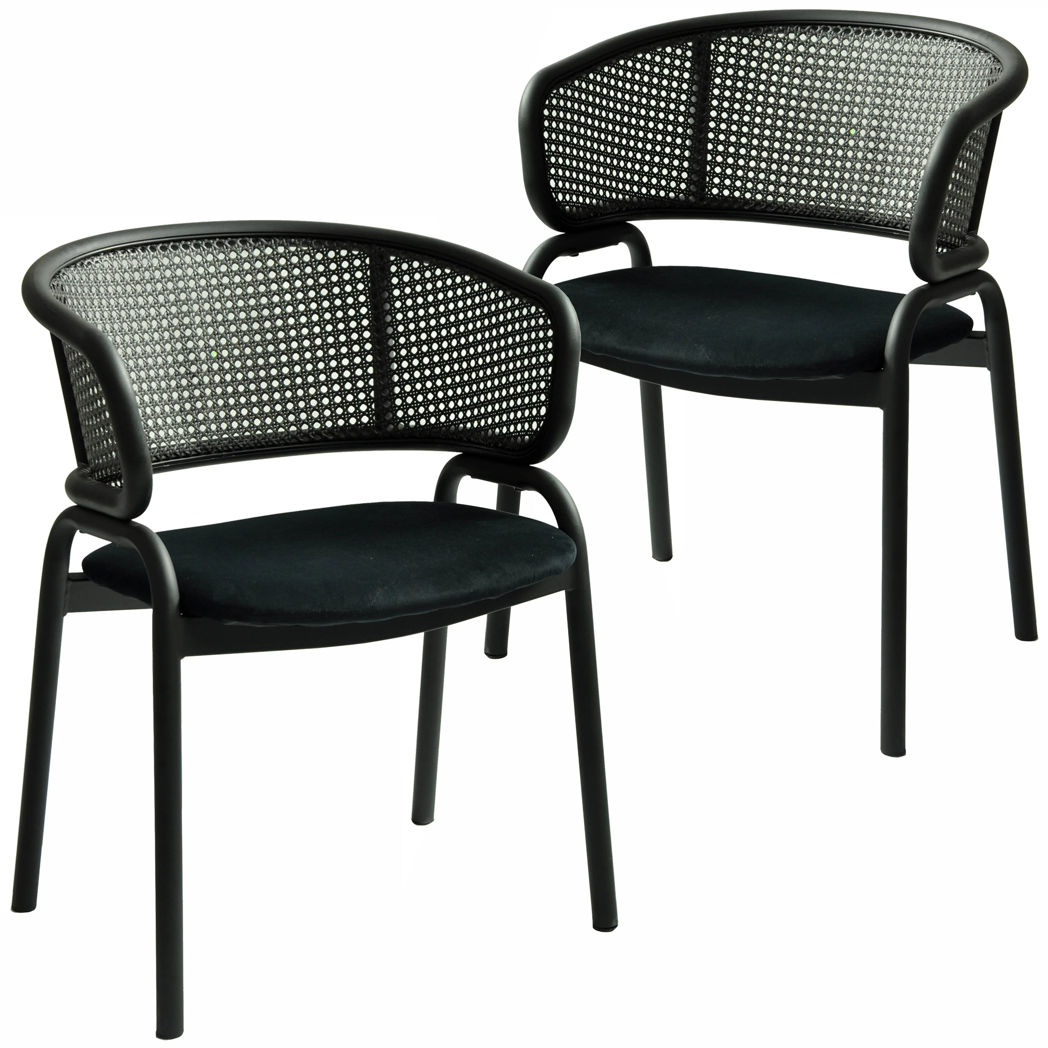 Ervilla Dining Armchair in Black Steel Frame with Black Wicker Back and Black Seat Set of 2