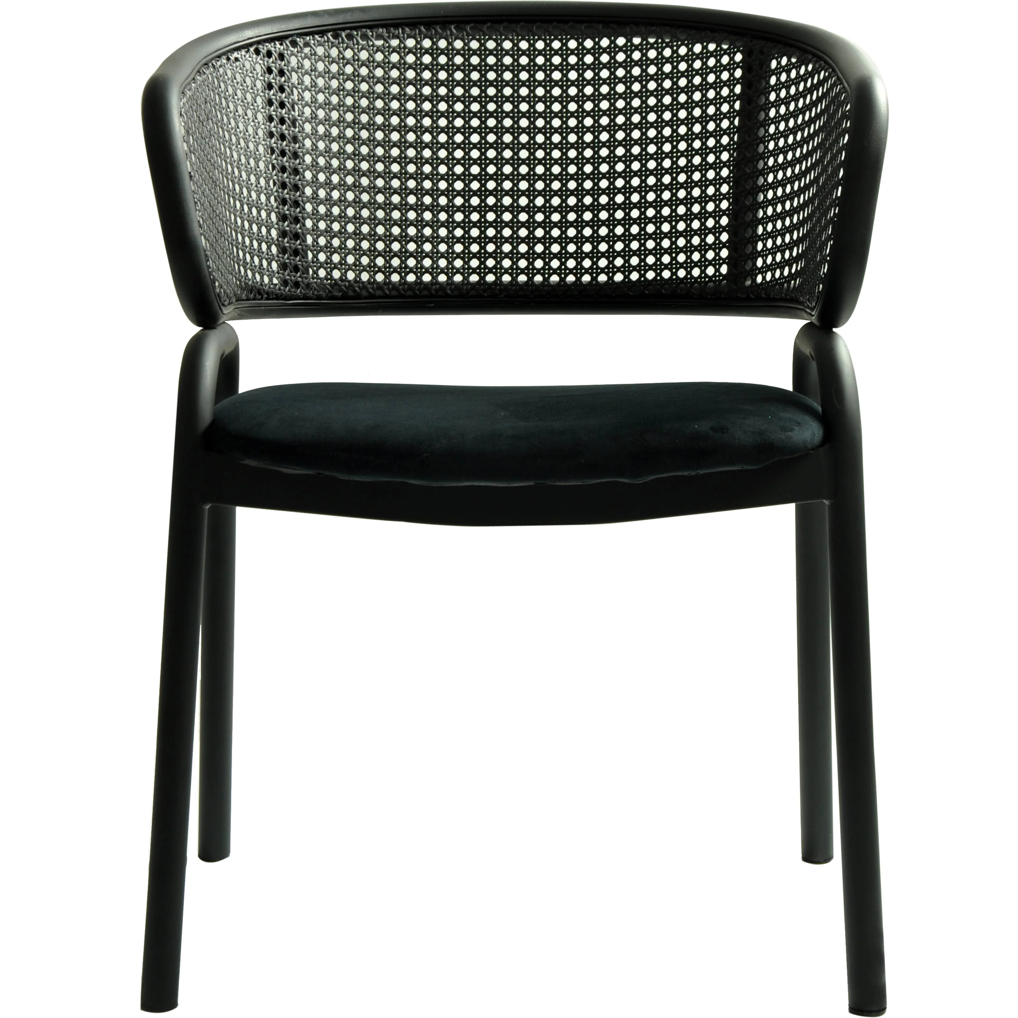 Ervilla Dining Armchair in Black Steel Frame with Black Wicker Back and Black Seat Set of 2