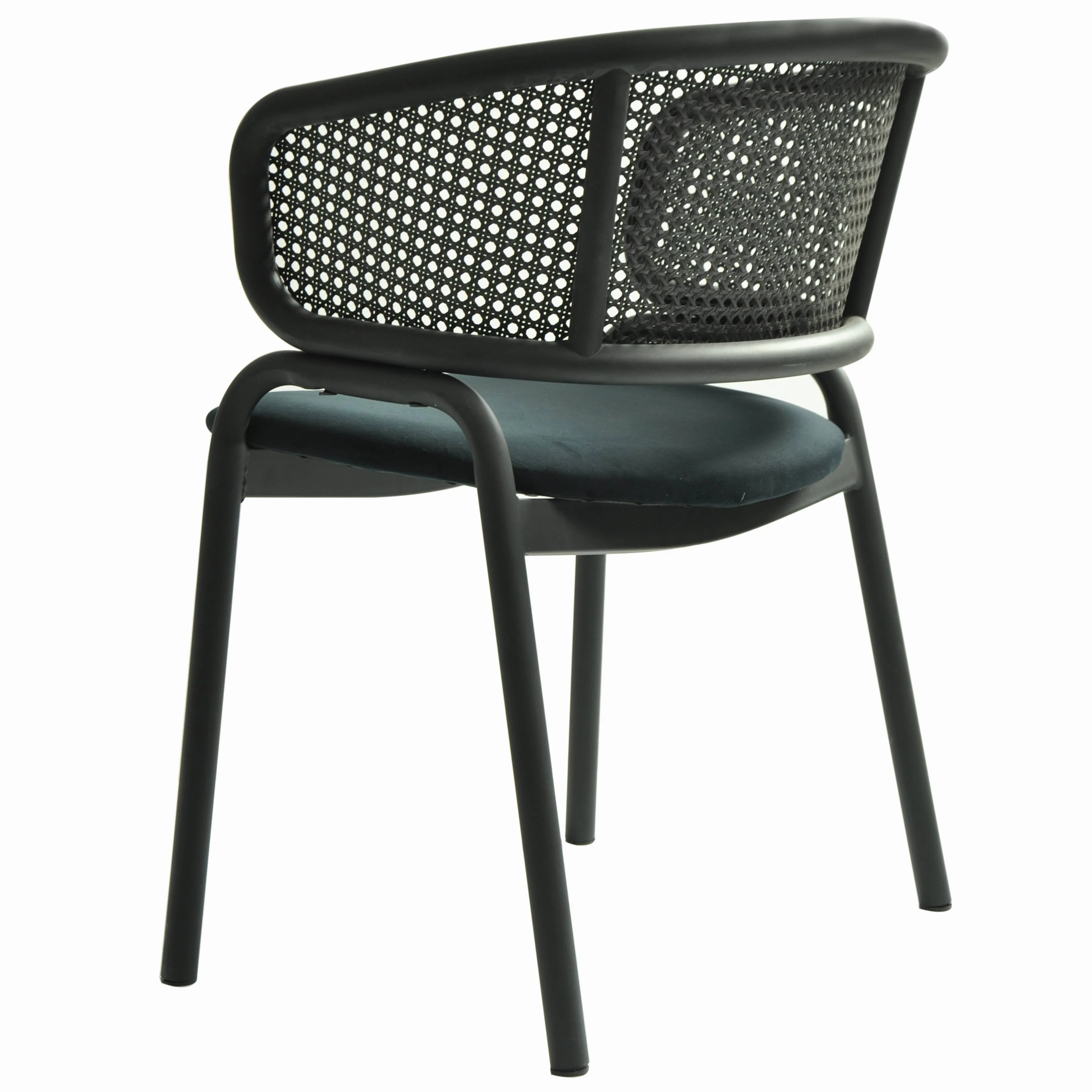 Ervilla Dining Armchair in Black Steel Frame with Black Wicker Back and Black Seat Set of 2