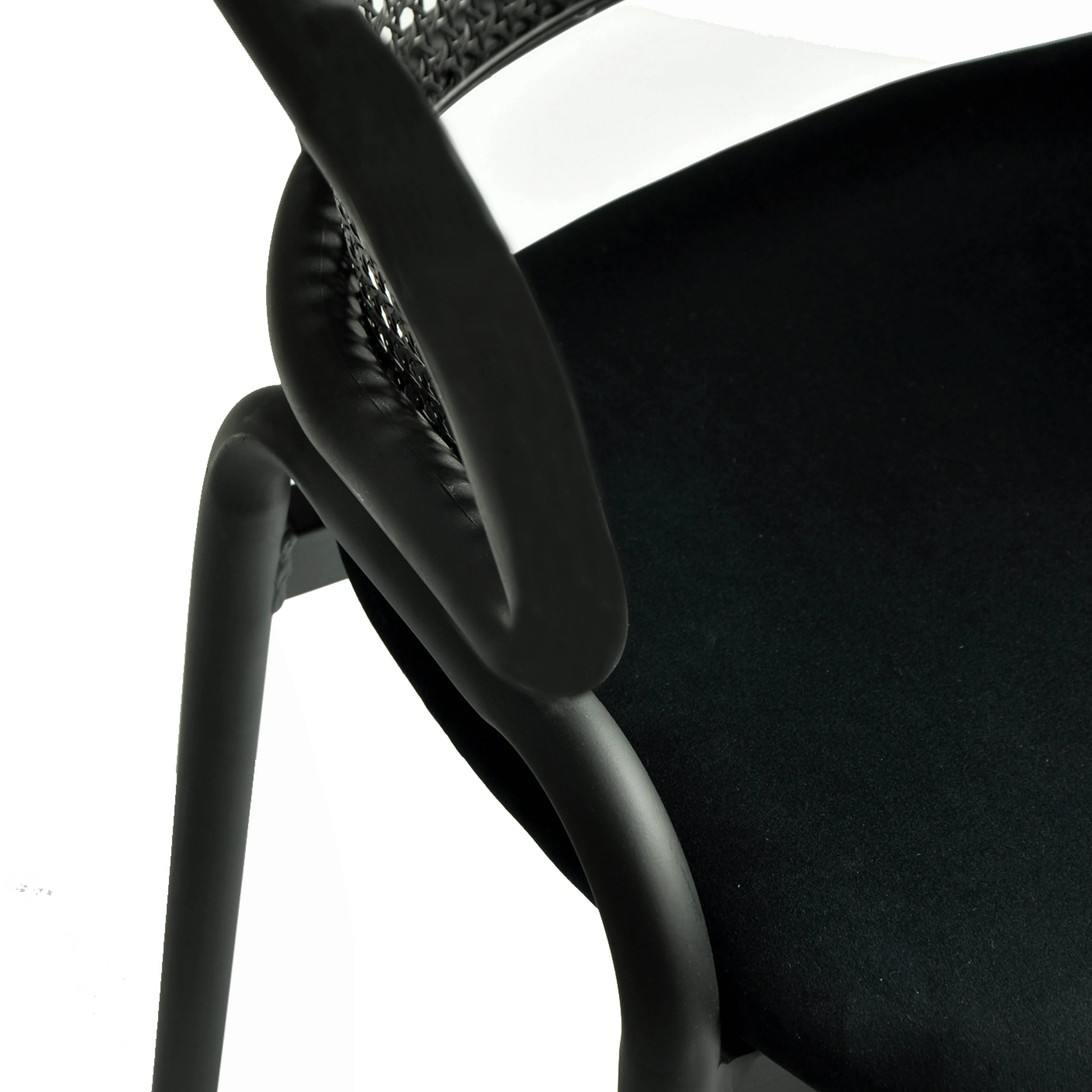 Ervilla Dining Armchair in Black Steel Frame with Black Wicker Back and Black Seat Set of 2