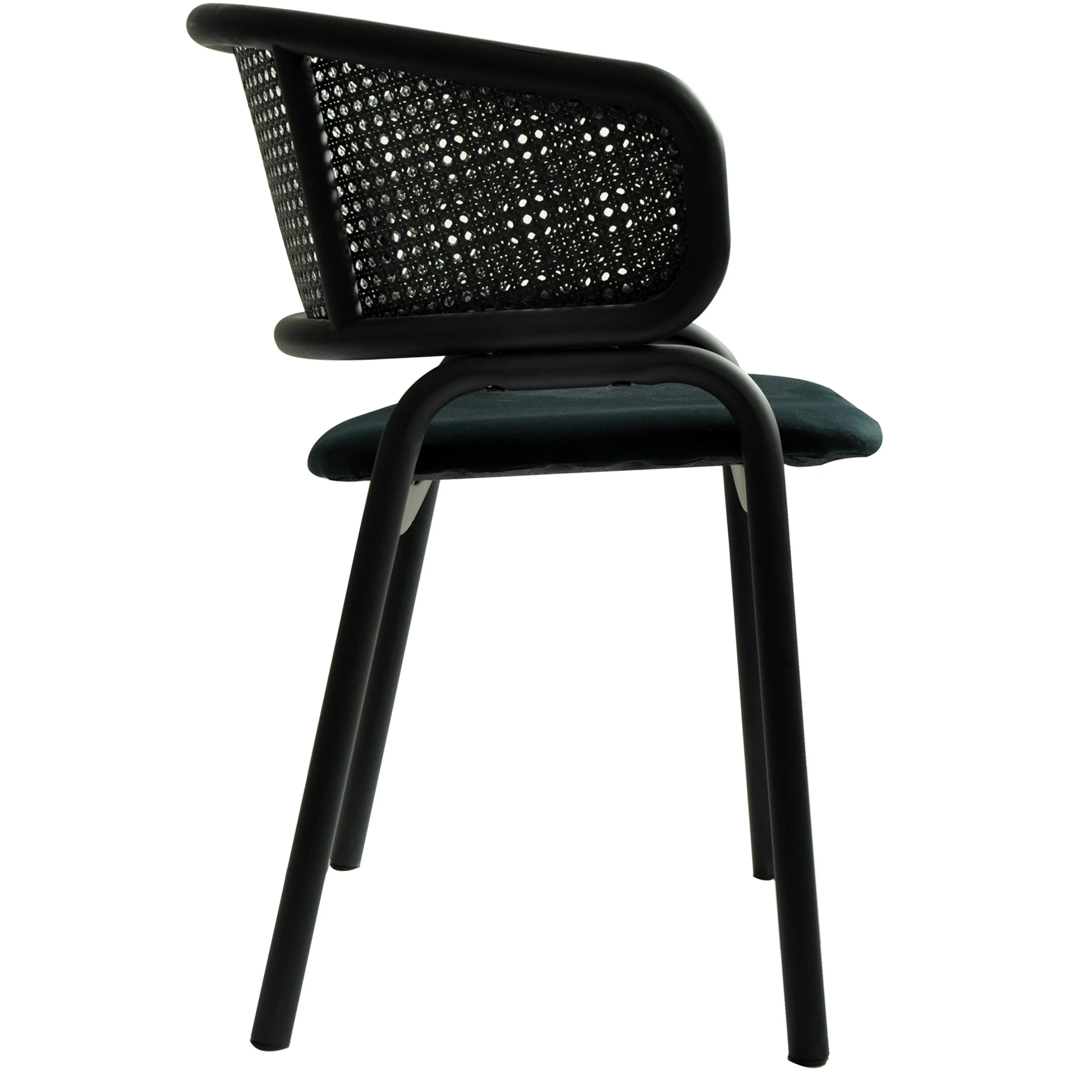 Ervilla Dining Armchair in Black Steel Frame with Black Wicker Back and Black Seat Set of 4