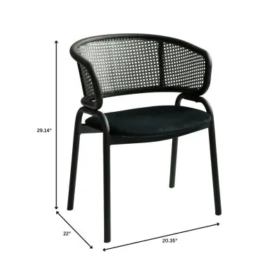 Ervilla Dining Armchair in Black Steel Frame with Black Wicker Back and Black Seat Set of 4