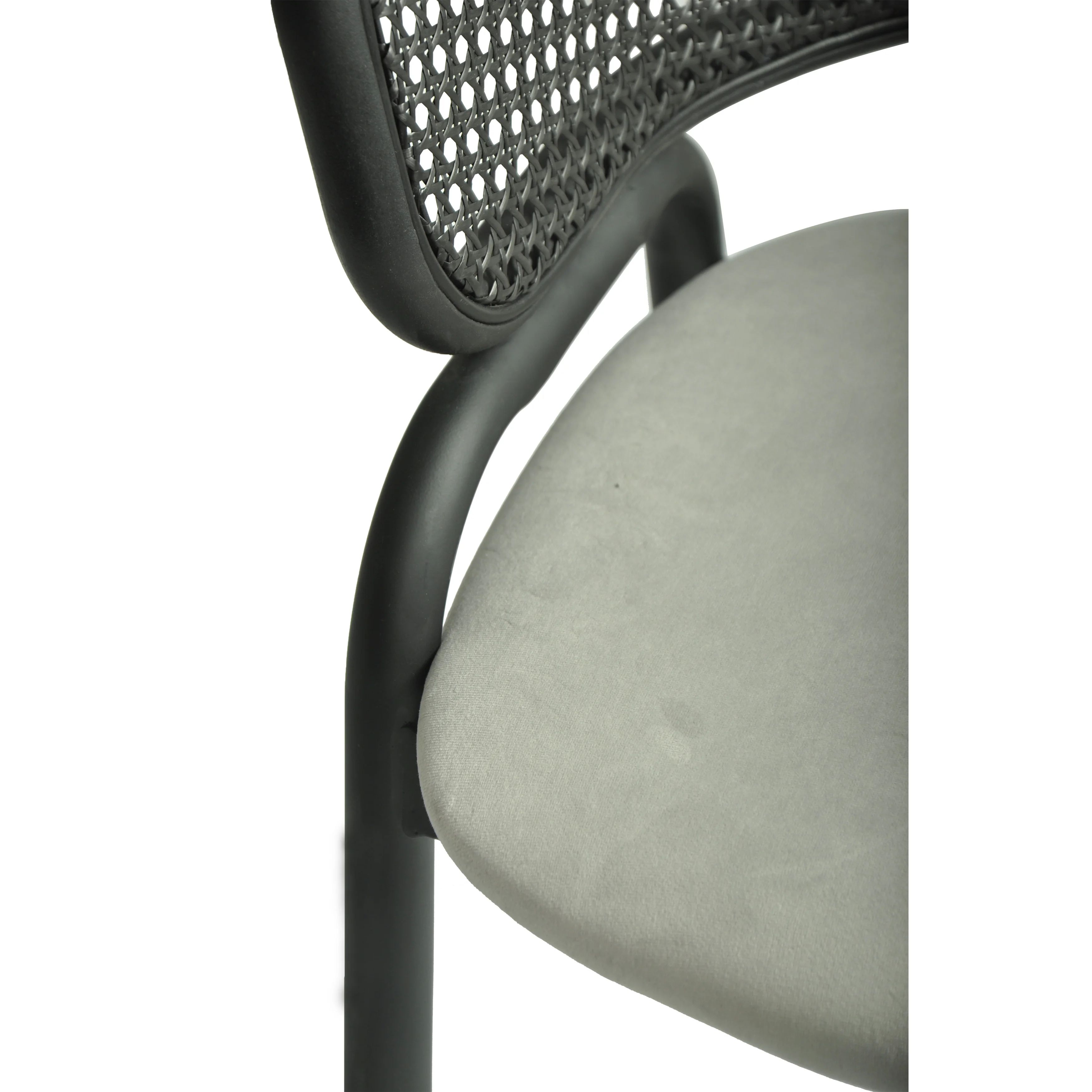 Ervilla Dining Armchair in Black Steel Frame with Black Wicker Back and Grey Seat