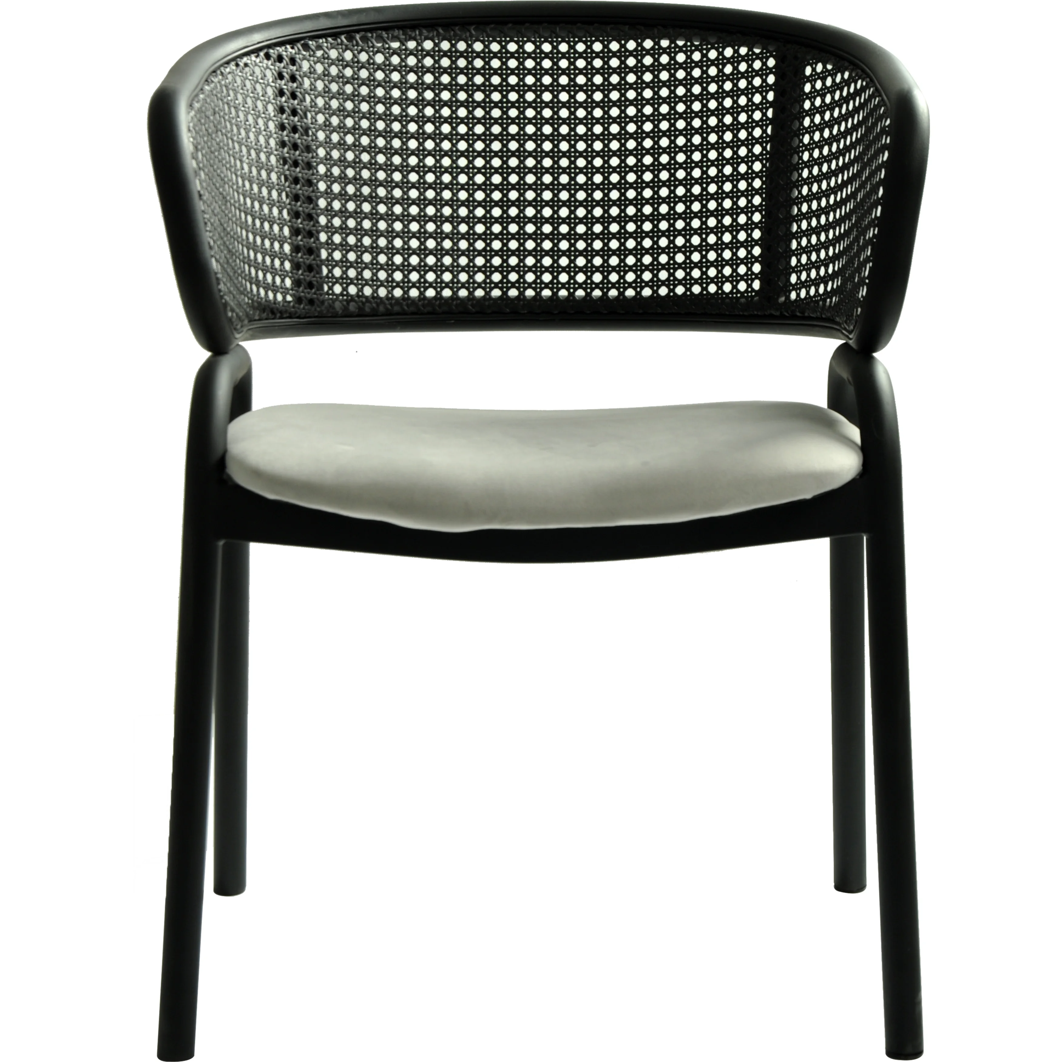 Ervilla Dining Armchair in Black Steel Frame with Black Wicker Back and Grey Seat