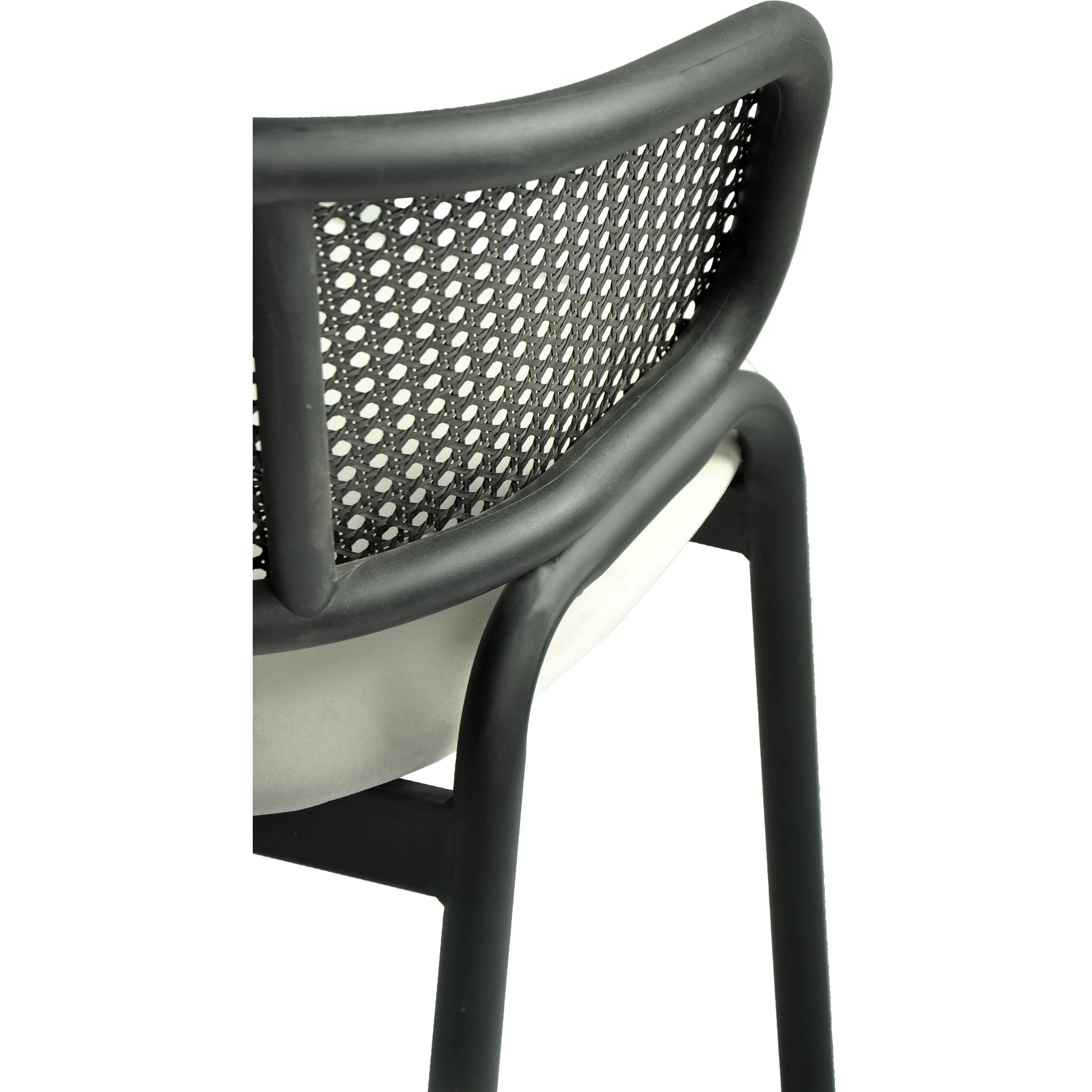 Ervilla Dining Armchair in Black Steel Frame with Black Wicker Back and Grey Seat Set of 4