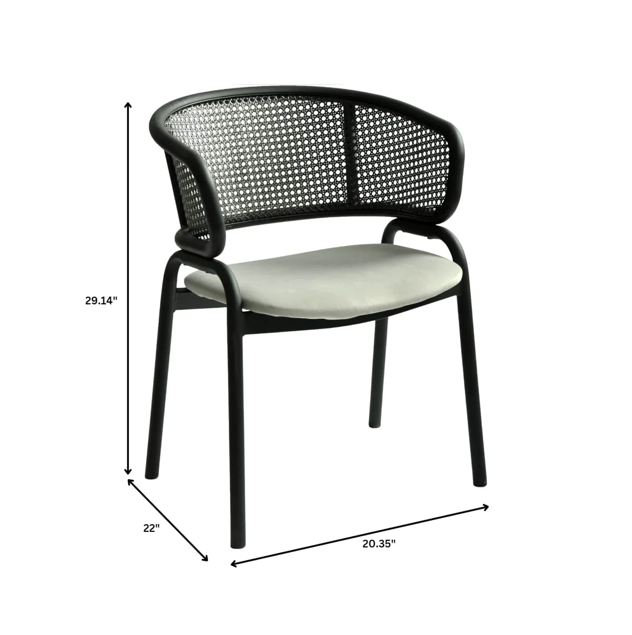 Ervilla Dining Armchair in Black Steel Frame with Black Wicker Back and Grey Seat Set of 4