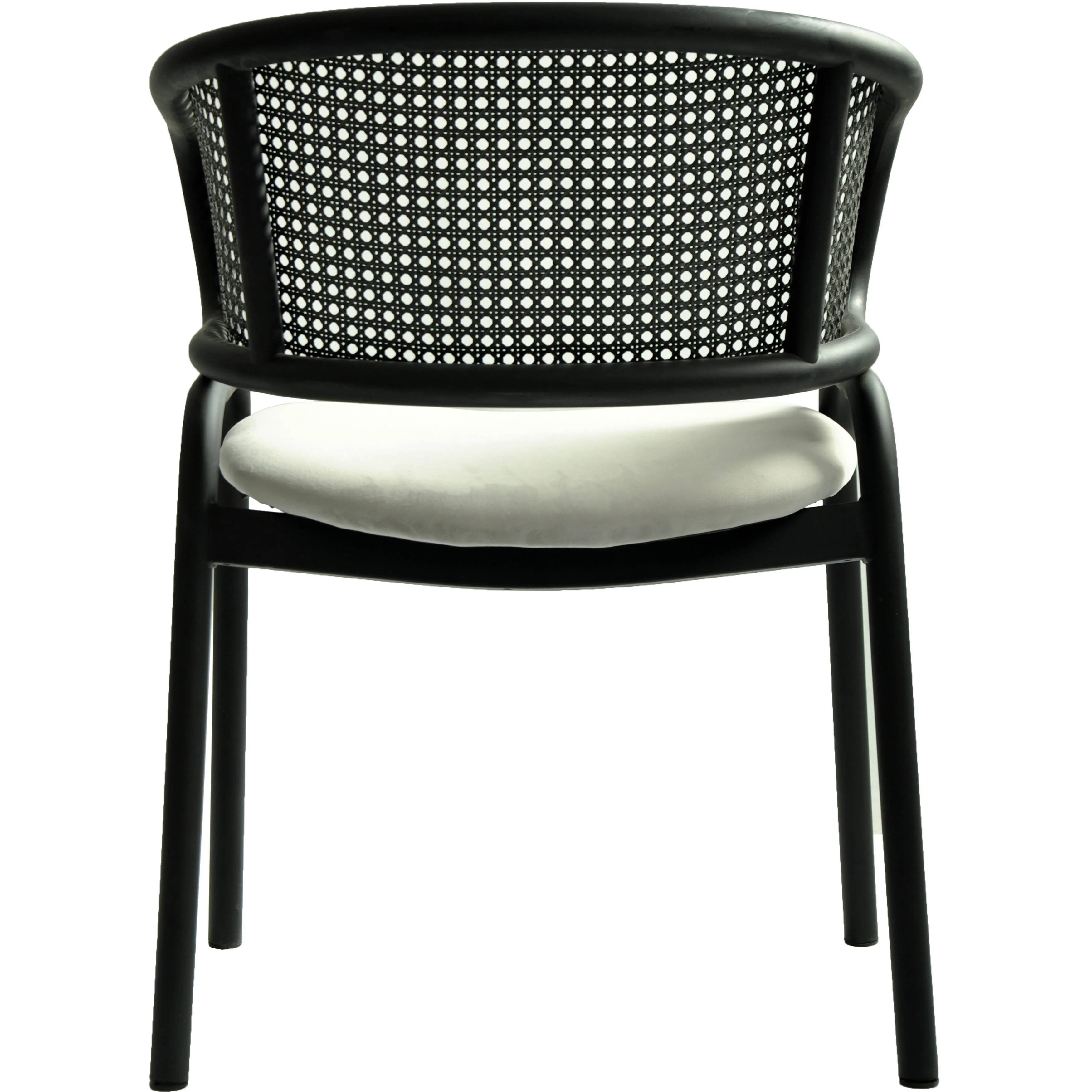 Ervilla Dining Armchair in Black Steel Frame with Black Wicker Back and Grey Seat Set of 4