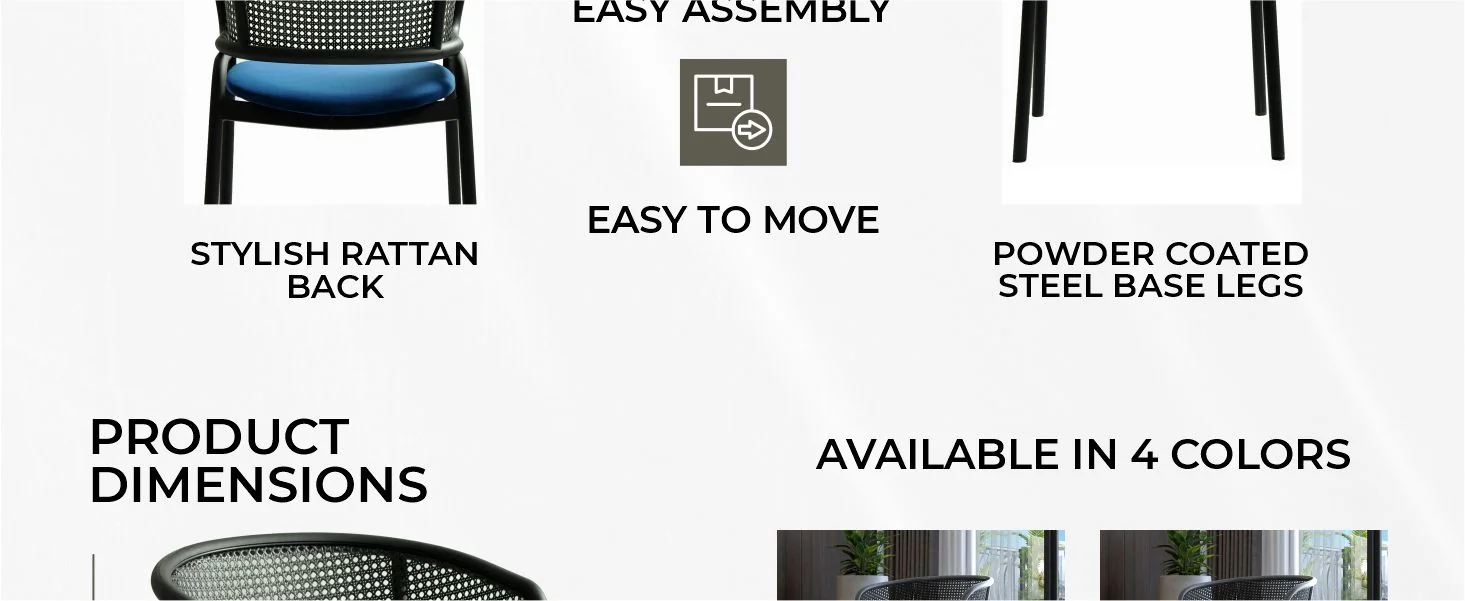 Ervilla Dining Armchair in Black Steel Frame with Black Wicker Back and Navy Blue Seat