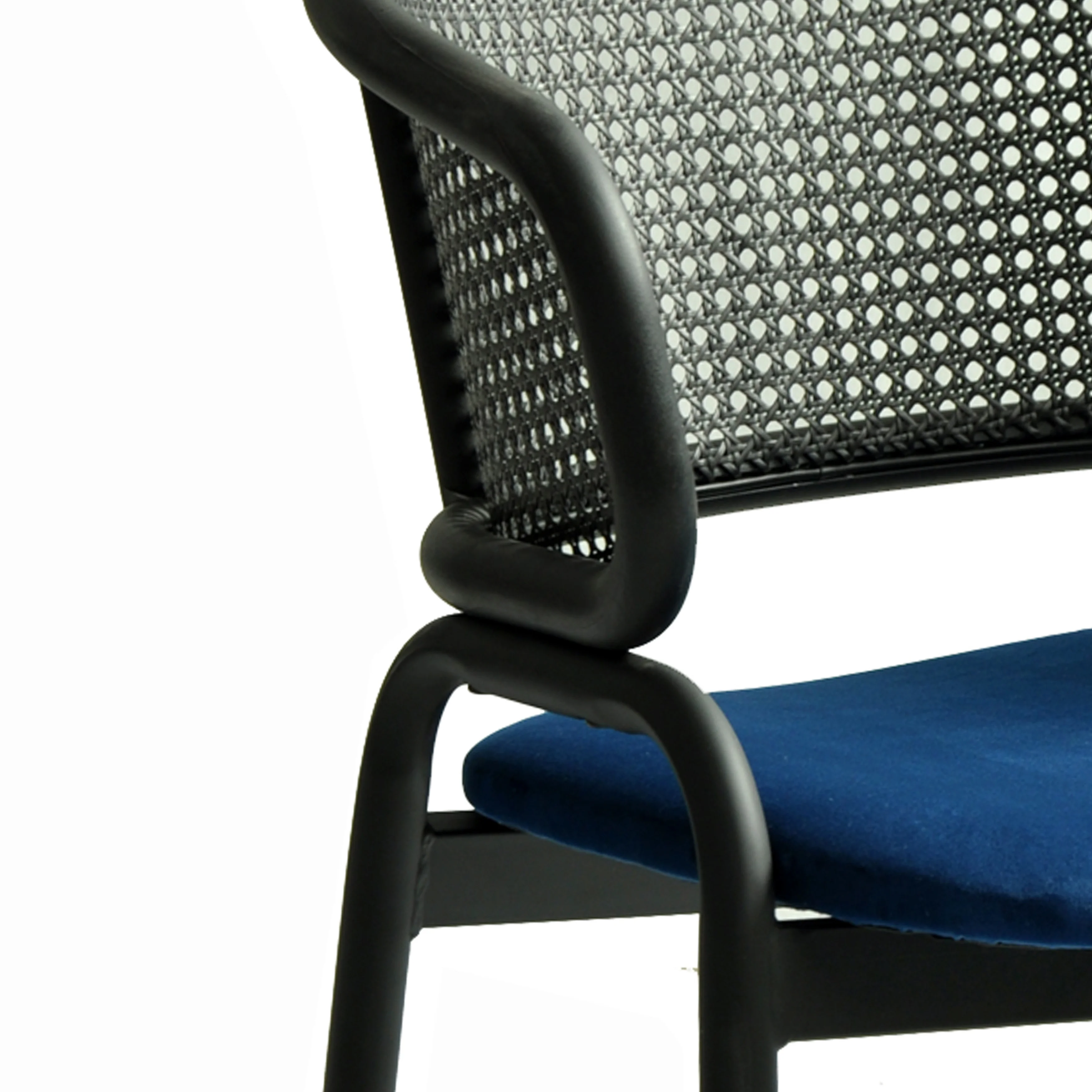 Ervilla Dining Armchair in Black Steel Frame with Black Wicker Back and Navy Blue Seat