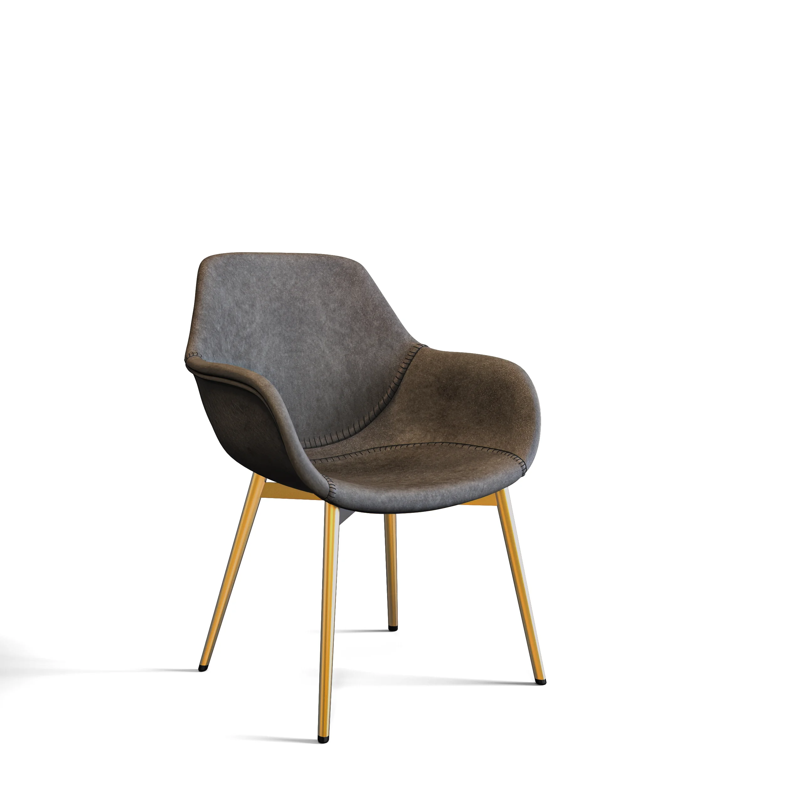 Markley Modern Leather Dining Arm Chair With Gold Metal Legs