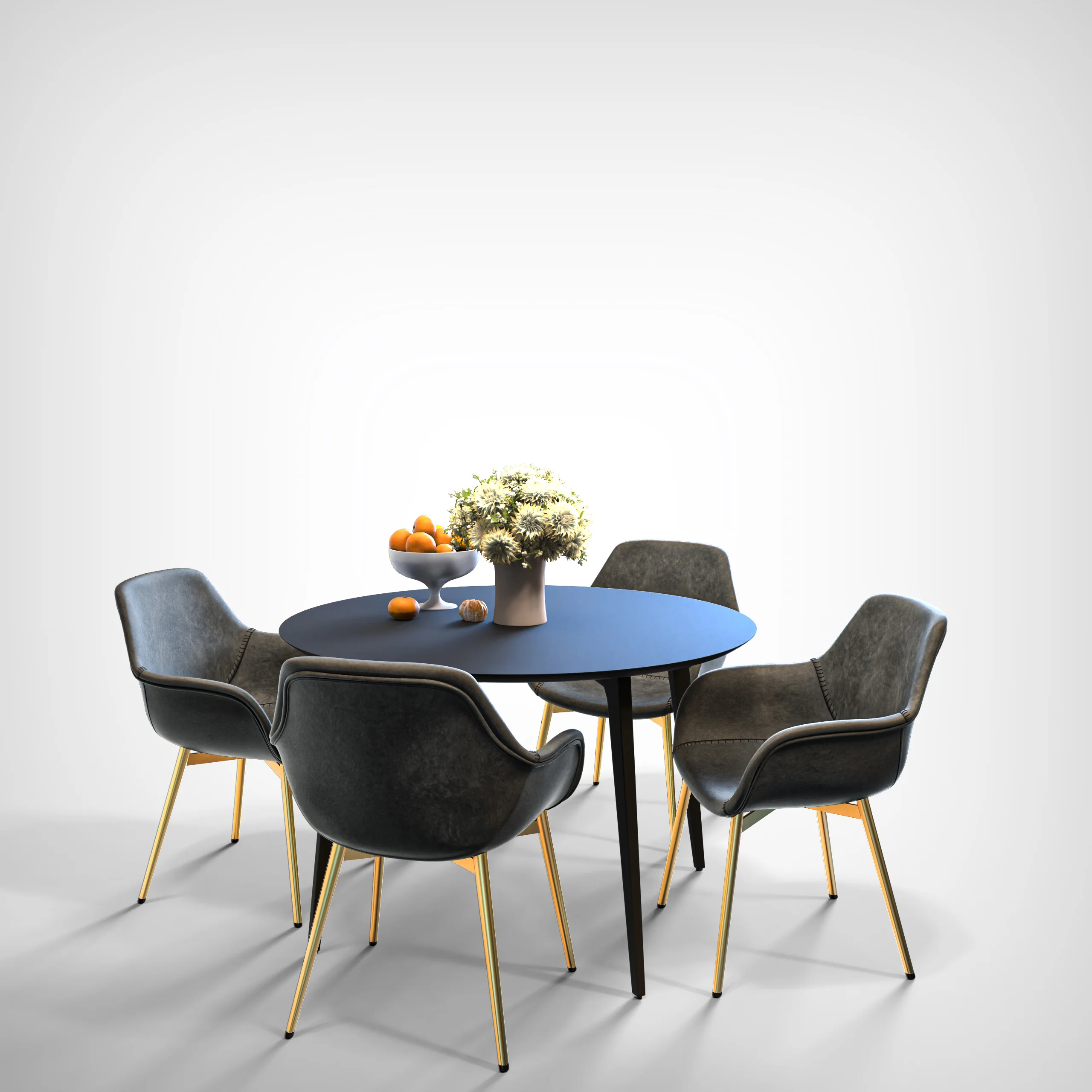 Markley Modern Leather Dining Arm Chair With Gold Metal Legs