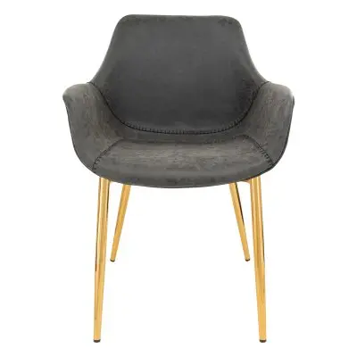 Markley Modern Leather Dining Arm Chair With Gold Metal Legs