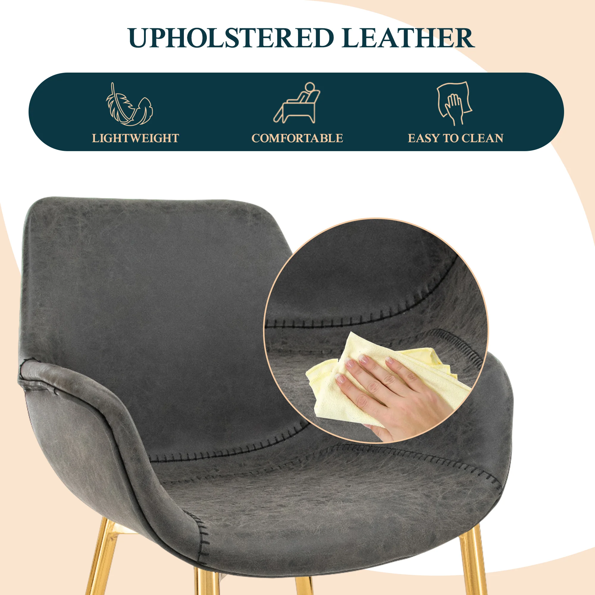 Markley Modern Leather Dining Arm Chair With Gold Metal Legs Set of 2